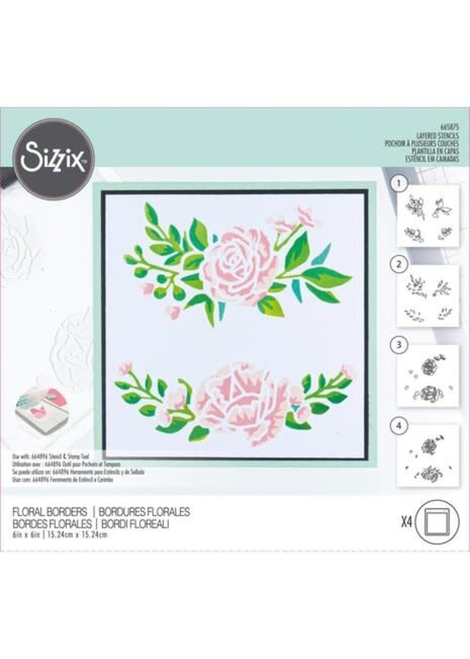 Sizzix Layered Stencils by Olivia Rose Floral Borders (4pcs) (665875)