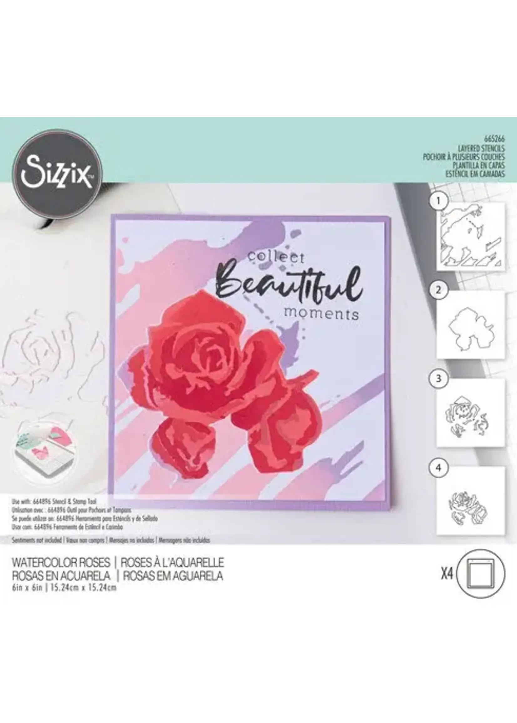 Sizzix Layered Stencils by Olivia Rose Watercolor Roses (4pcs) (665266)