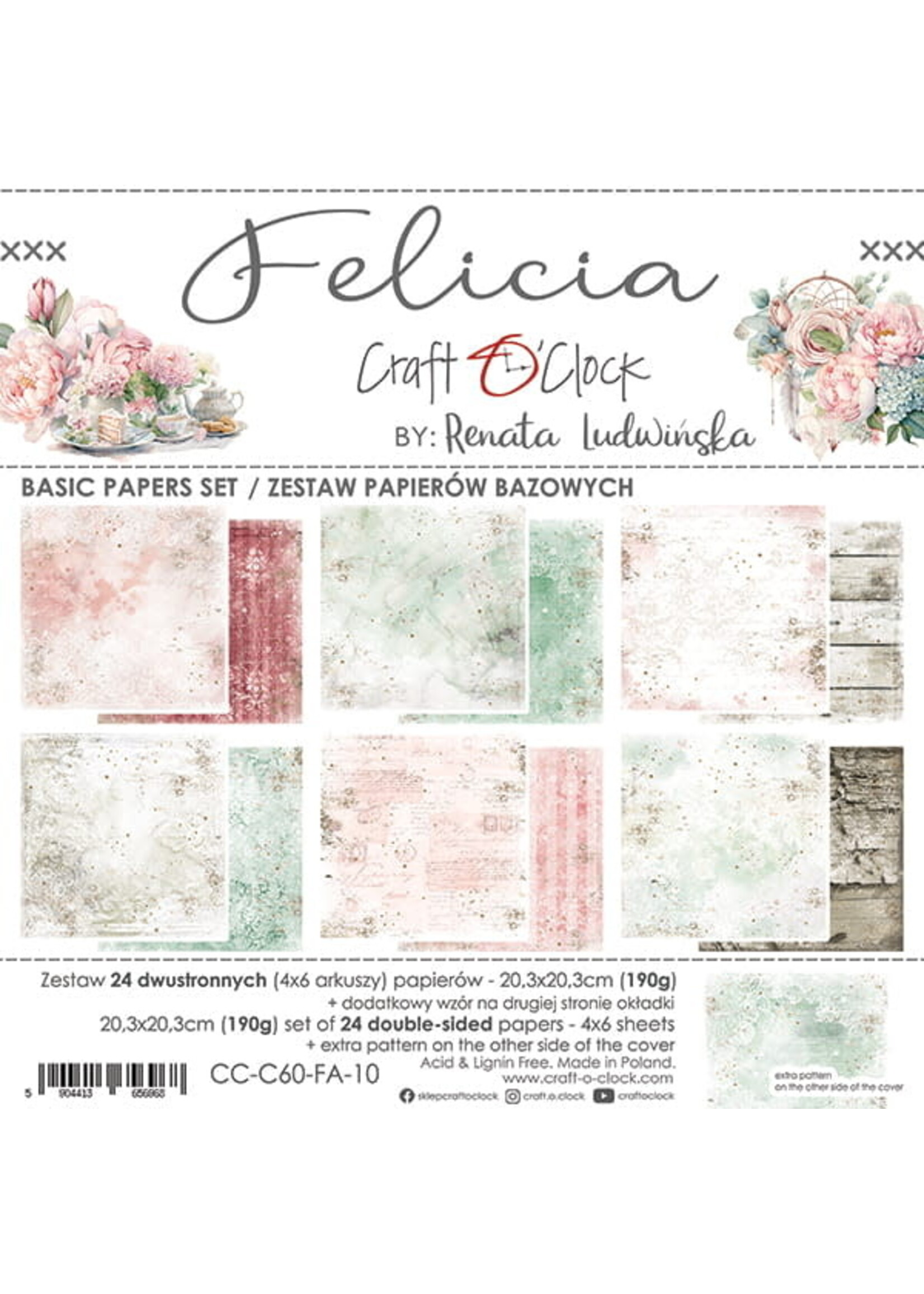 Craft O Clock FELICIA - SET OF BASIC PAPERS 20,3X20,3CM