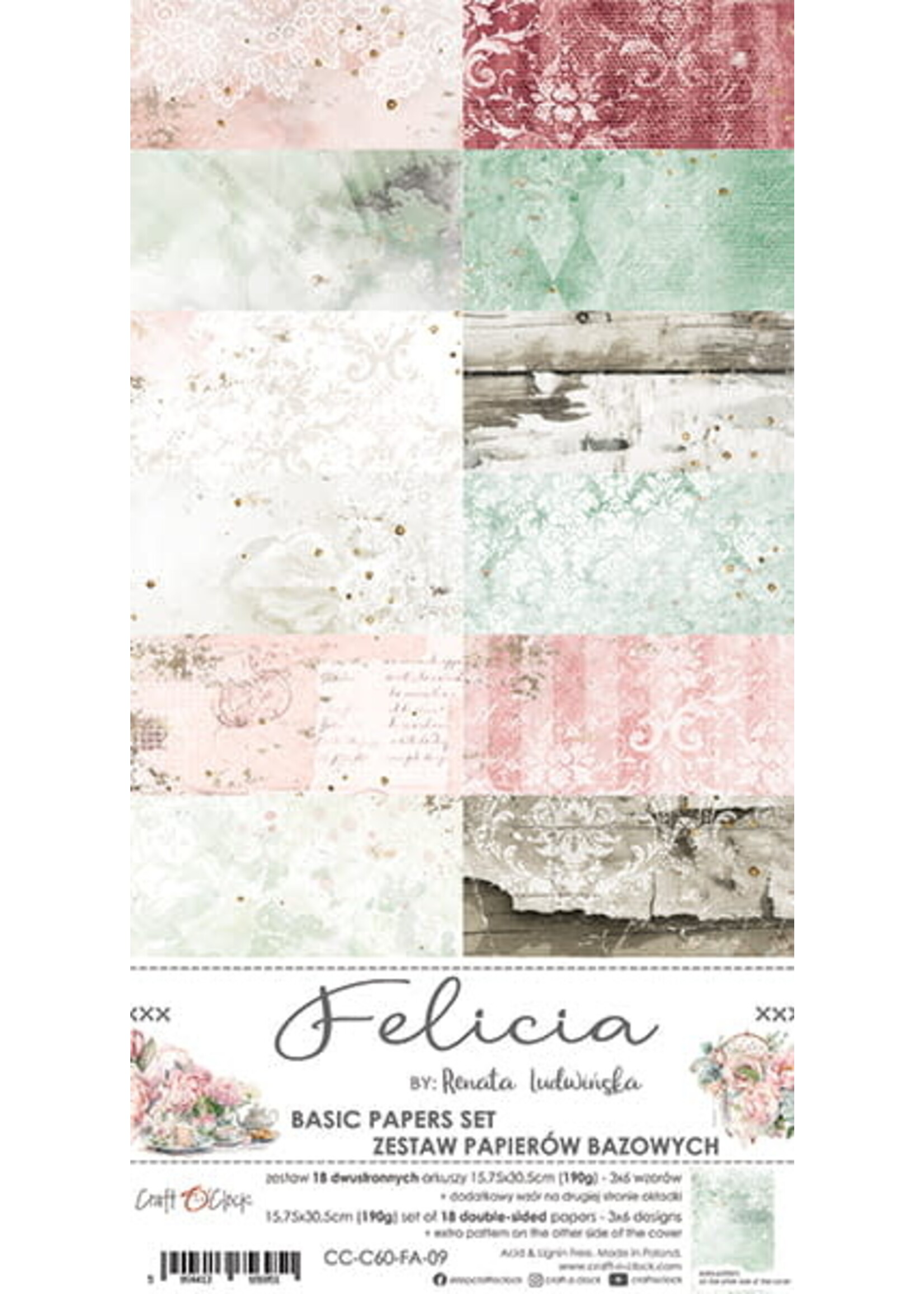 Craft O Clock FELICIA - SET OF BASIC PAPERS 15,75X30,5CM