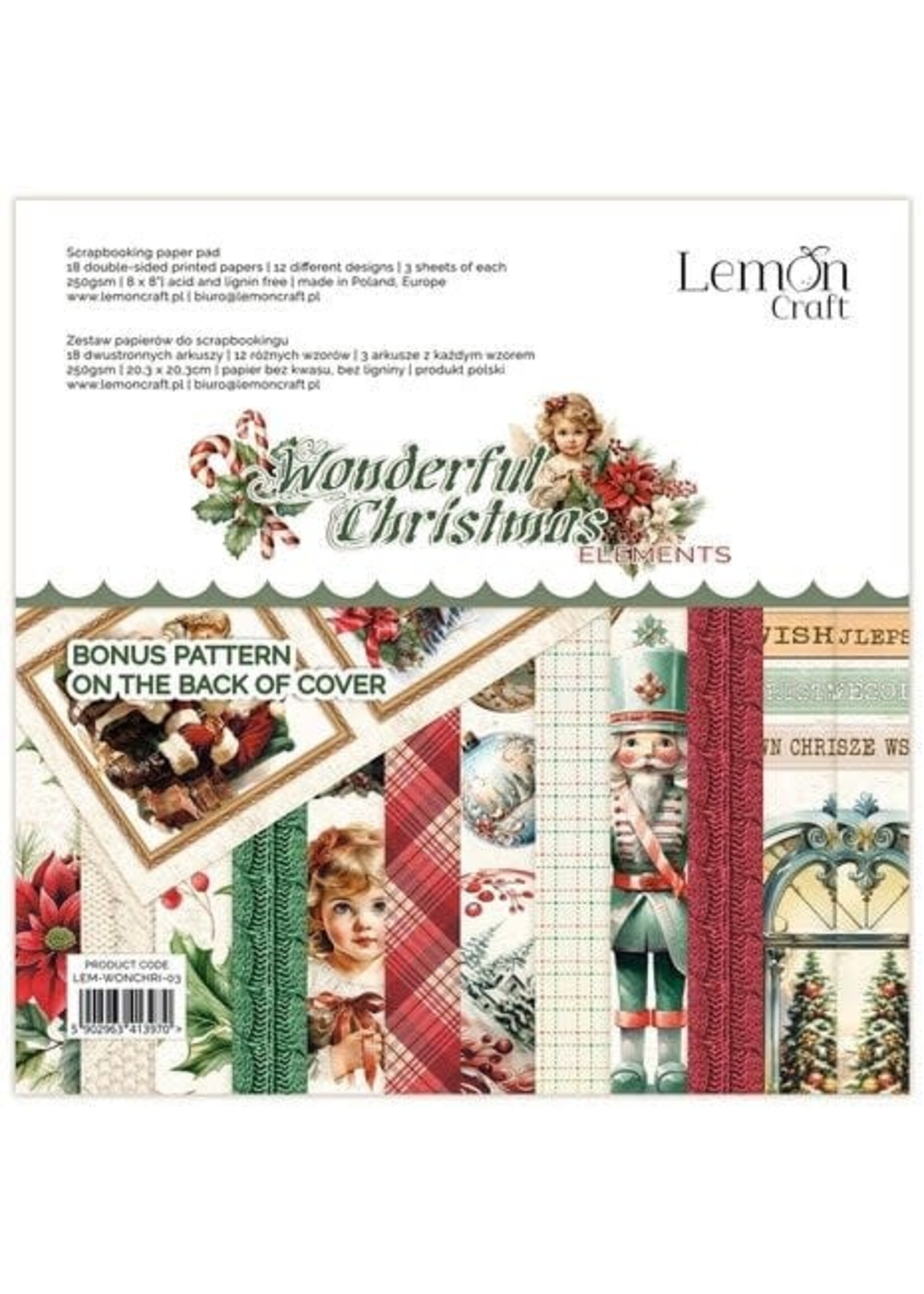 Lemon Craft Wonderful Christmas Elements & Basics 8x8 Inch Paper Pad (LEM-WONCHRI-03)