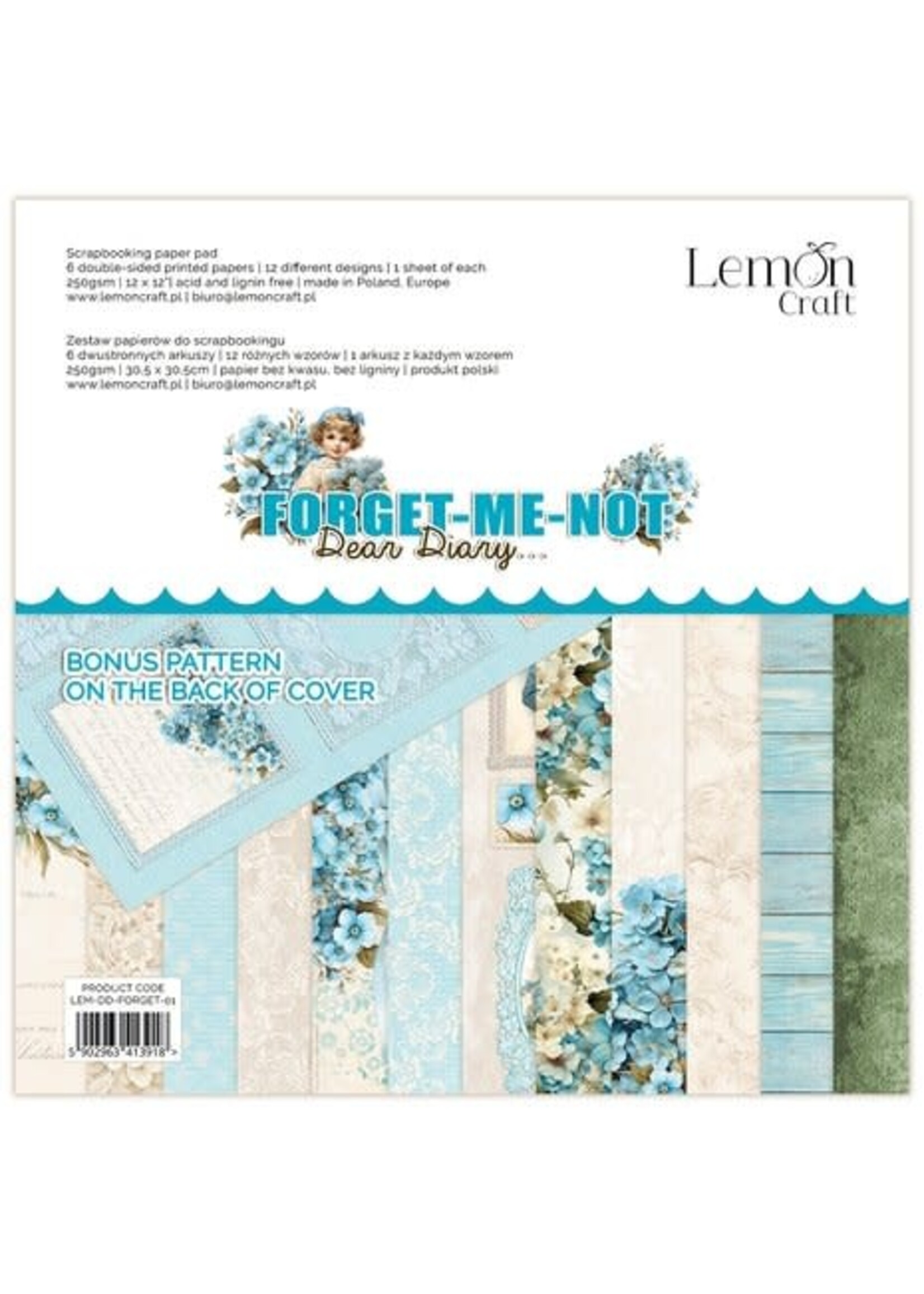 Lemon Craft Dear Diary Forget-Me-Not 12x12 Inch Paper Pad (LEM-DD-FORGET-01)