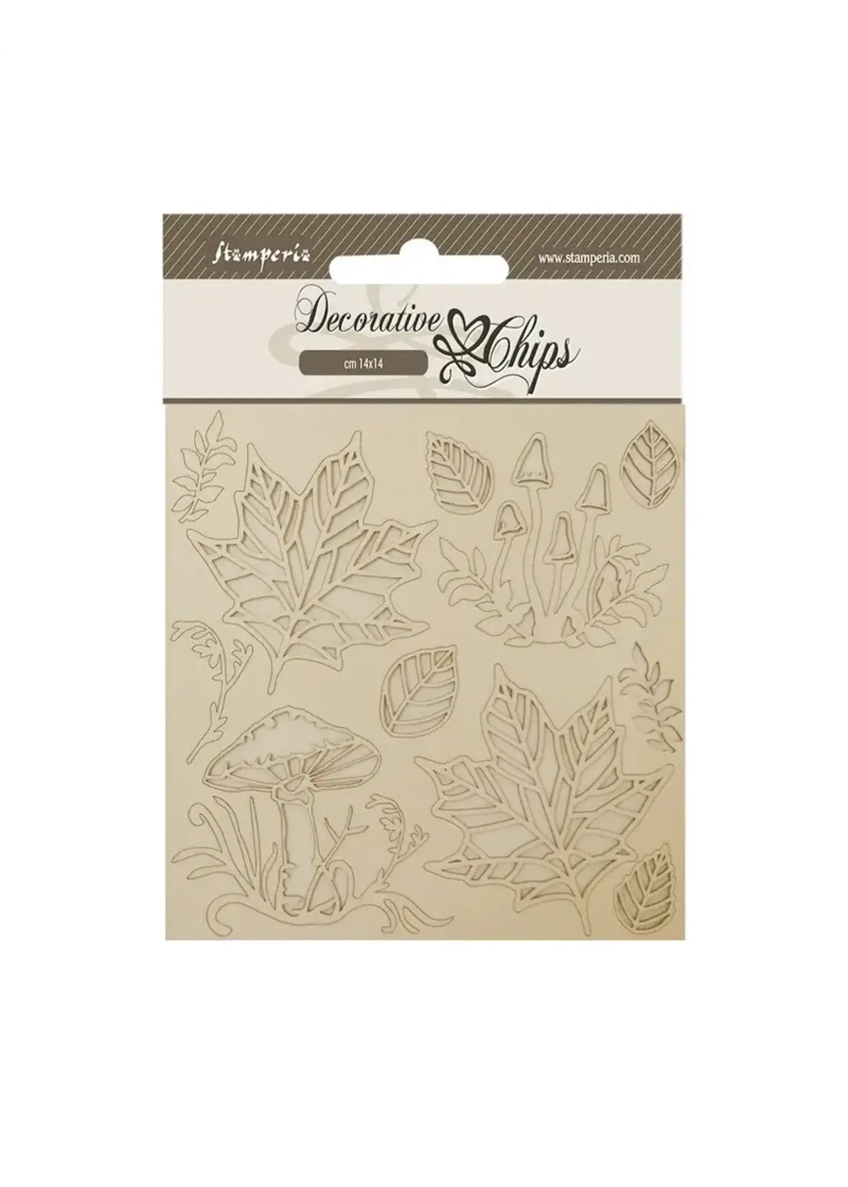 DECORATIVE CHIPS CM 14X14 - WOODLAND MUSHROOMS AND LEAVES