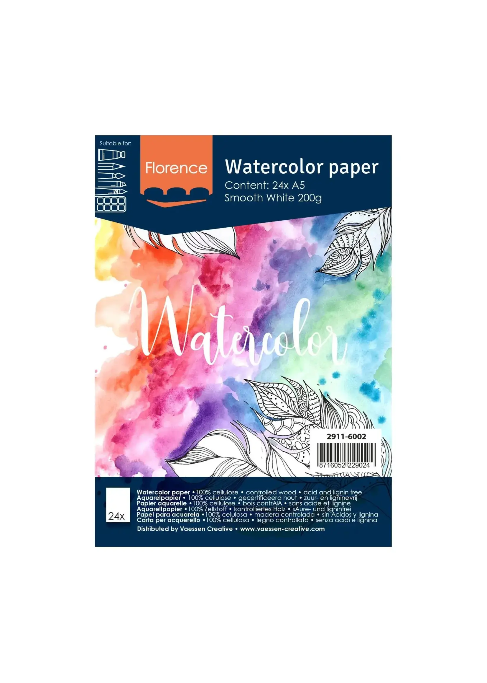 Florence • Aquarelpapier Glad A5 200g Wit 24 vellen Florence2911-6002