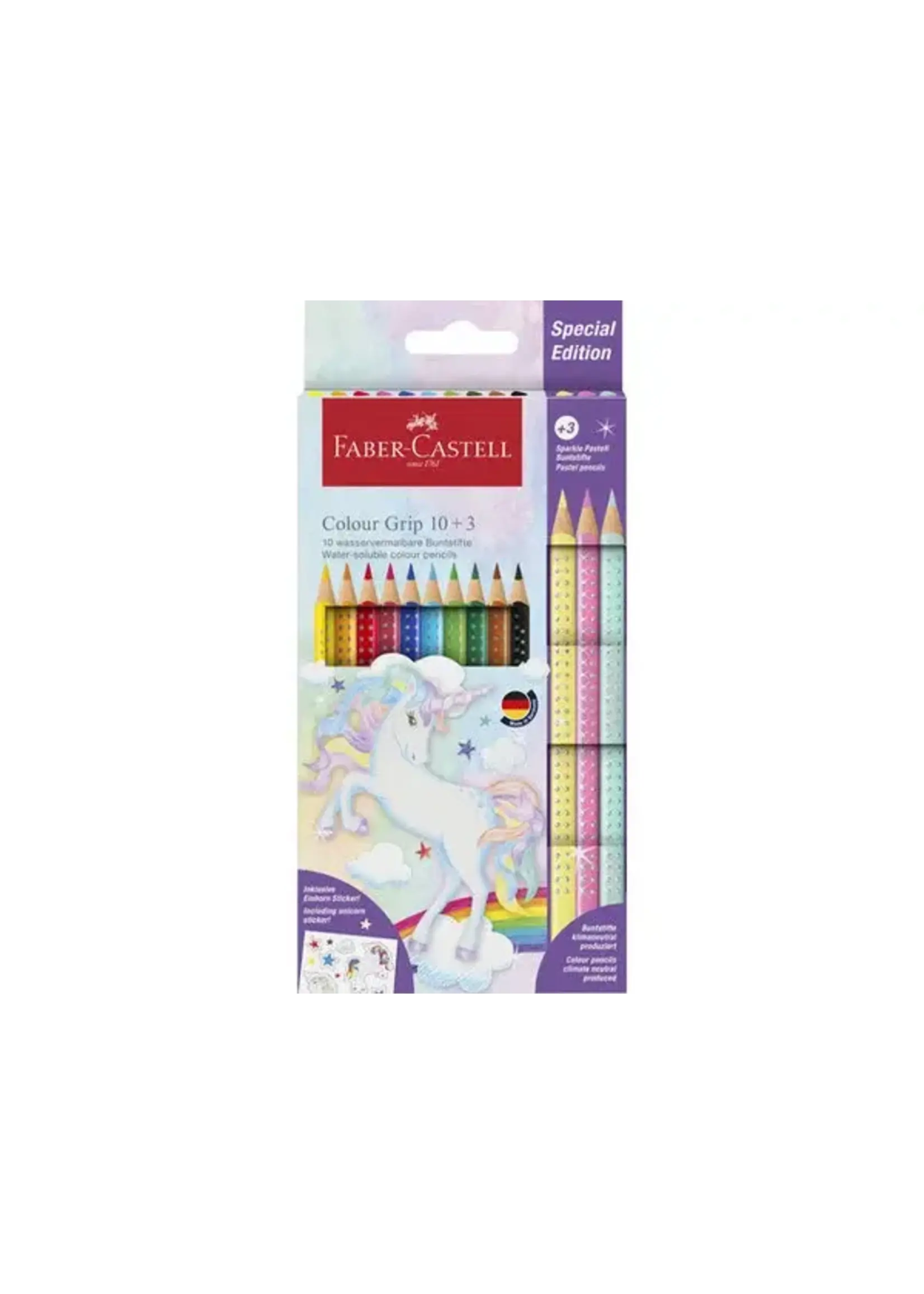 Faber Castell Colour Grip Water-soluble & Sparkle Pastel Pencils (Inc. Unicorn Stickers) (10+3spc) (FC-201542)