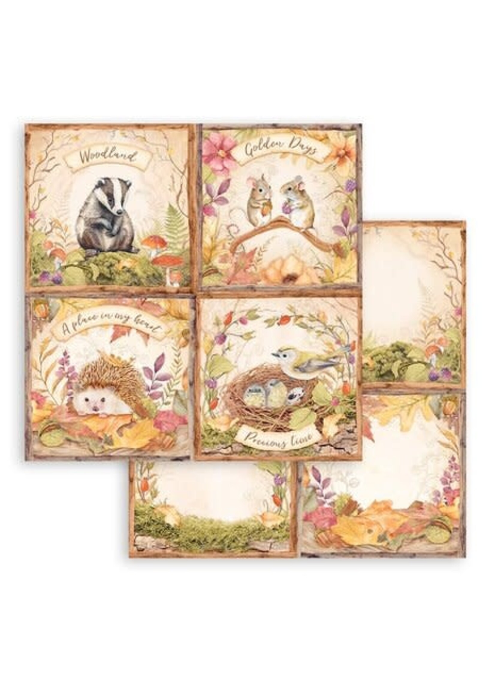 Stamperia Woodland 4 Cards 12x12 Inch Paper Sheets (1pcs) (SBB962)