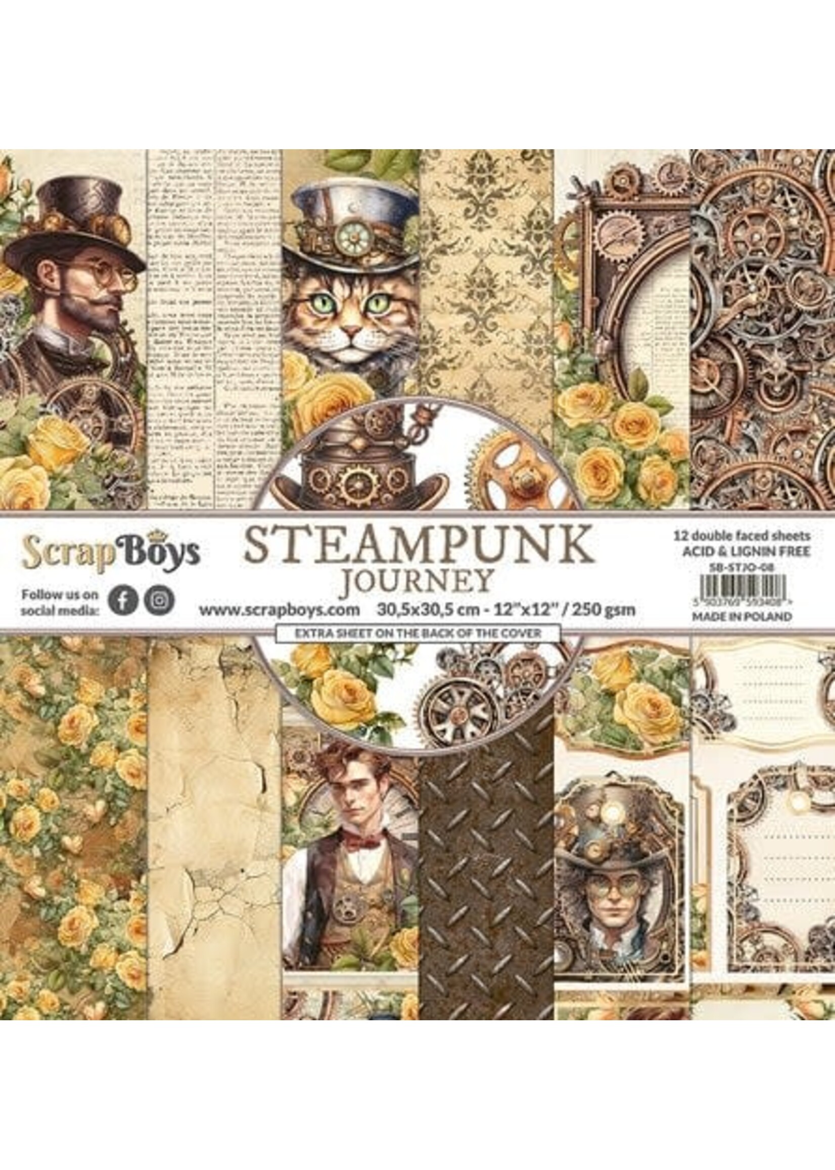 Scrapboys Steampunk Journey 12x12 Inch Paper Pack (SB-STJO-08)