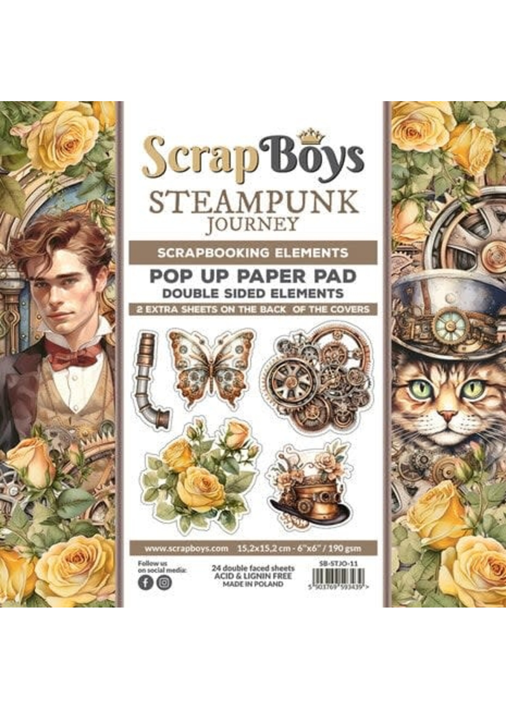 Scrapboys Steampunk Journey 6x6 Inch Pop Up Paper Pad (SB-STJO-11)