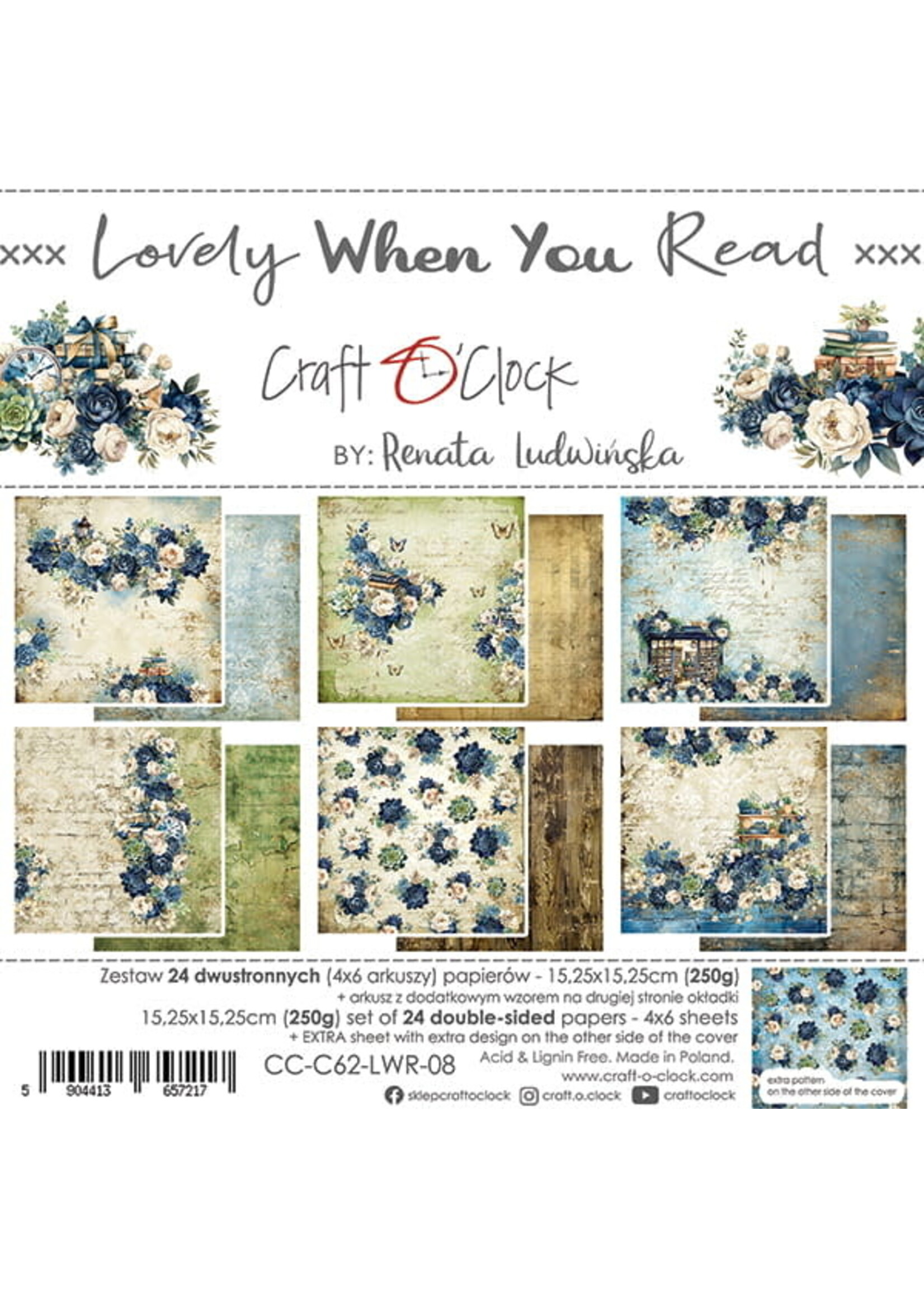 Craft O Clock LOVELY WHEN YOU READ - A SET OF PAPERS 15,25X15,25CM