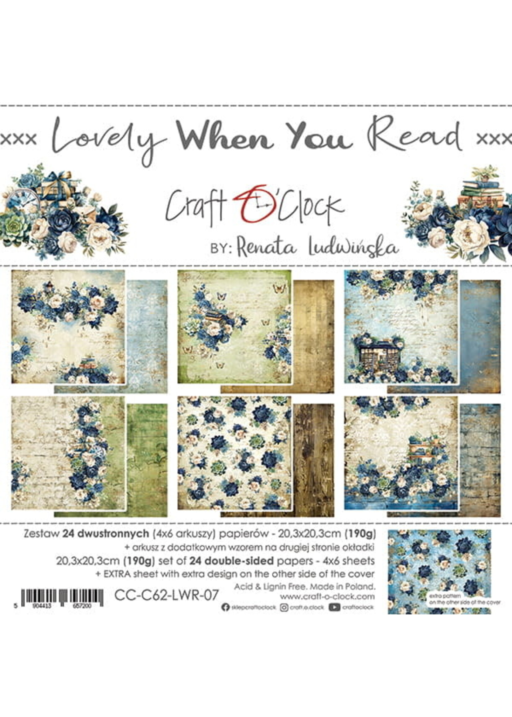 Craft O Clock LOVELY WHEN YOU READ - A SET OF PAPERS 20,3X20,3CM