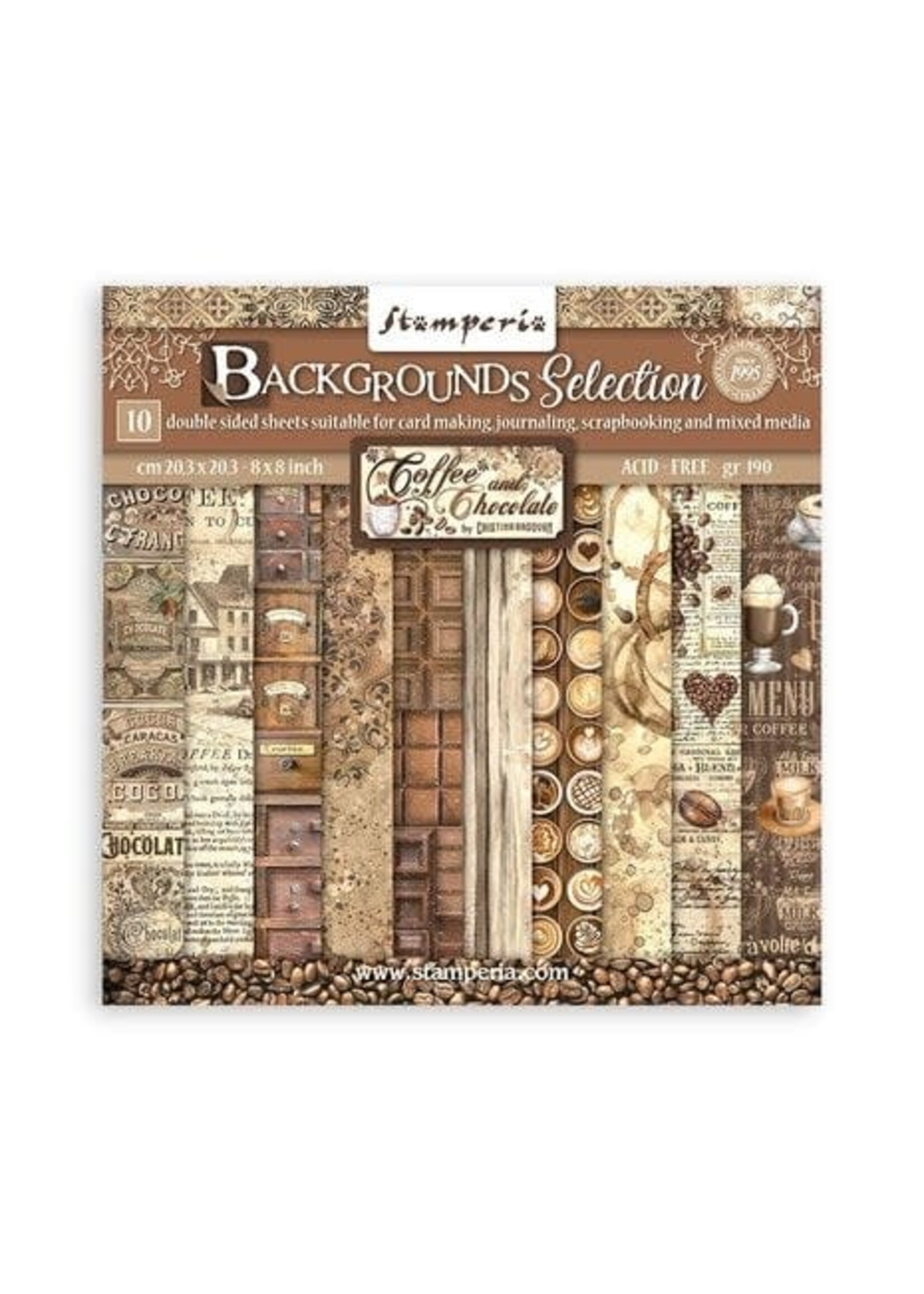 Stamperia Coffee and Chocolate Backgrounds 8x8 Inch Paper Pack (SBBS94)