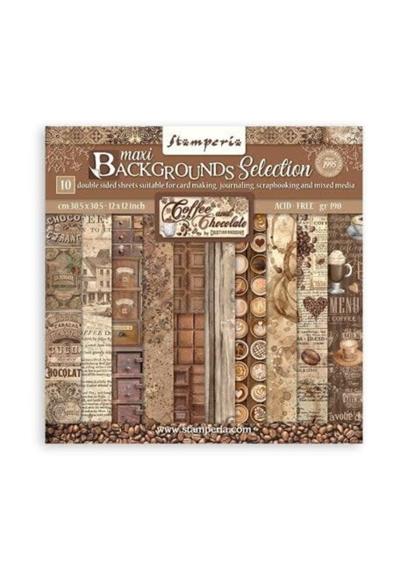 Stamperia Coffee and Chocolate Maxi Background 12x12 Inch Paper Pack (SBBL145)