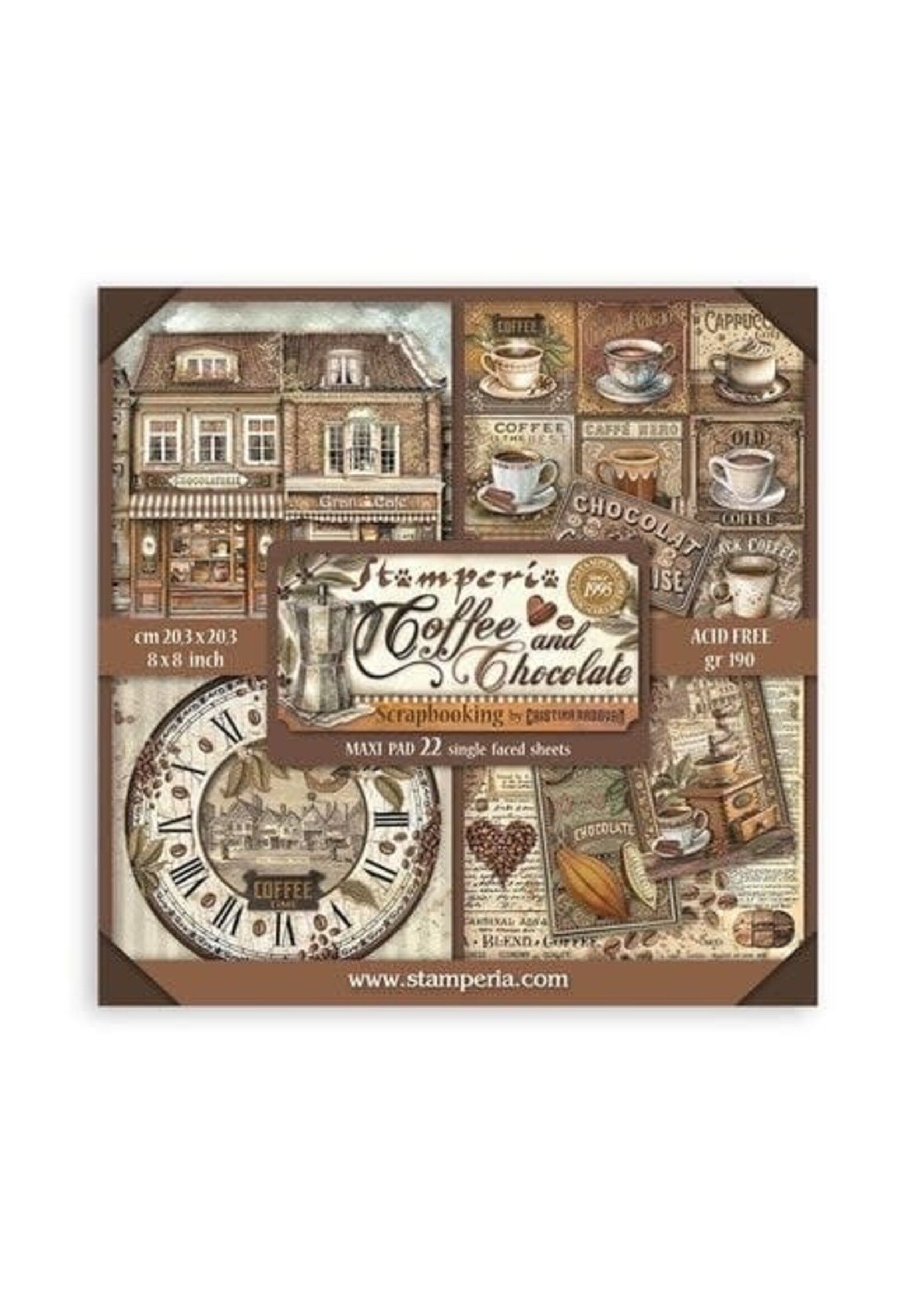 Stamperia Coffee and Chocolate Maxi 8x8 Inch Paper Pack (Single Face) (SBBSXB01)