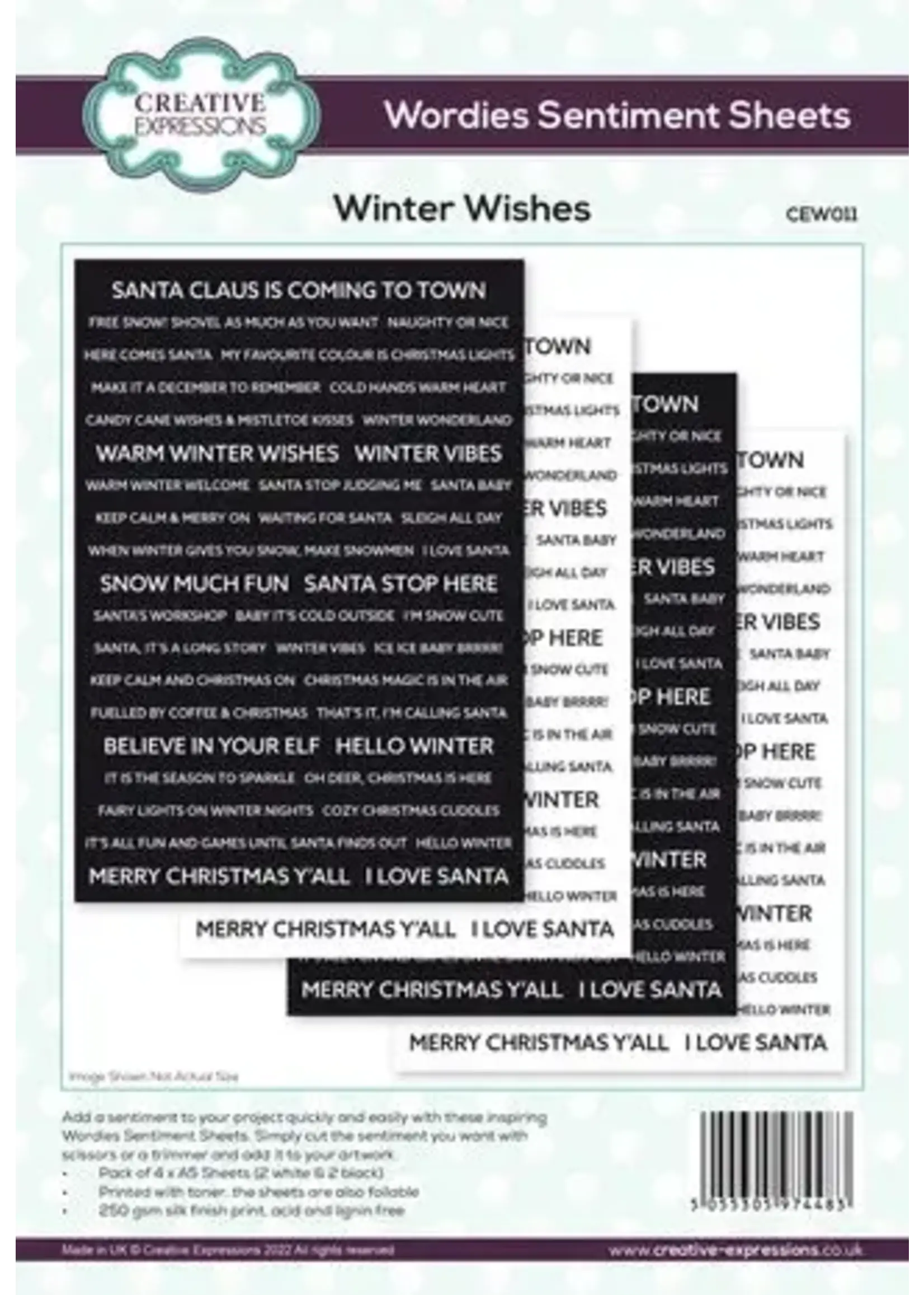 creative expressions Wordies Sentiment Sheets 6x8 Inch Winter Wishes (4pcs) (CEW011)