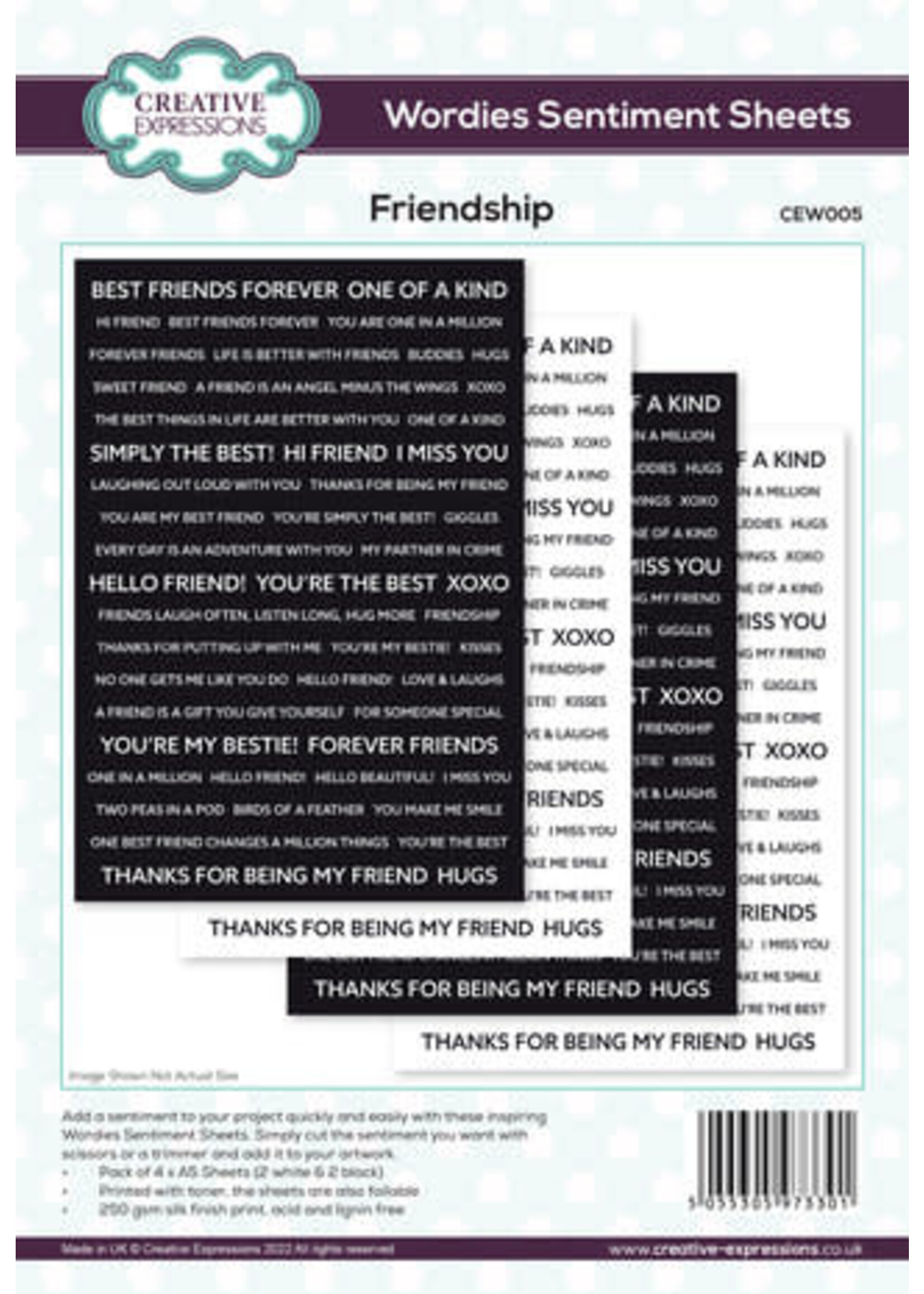 creative expressions Wordies Sentiment Sheets 6x8 Inch Friendship (4pcs) (CEW005)