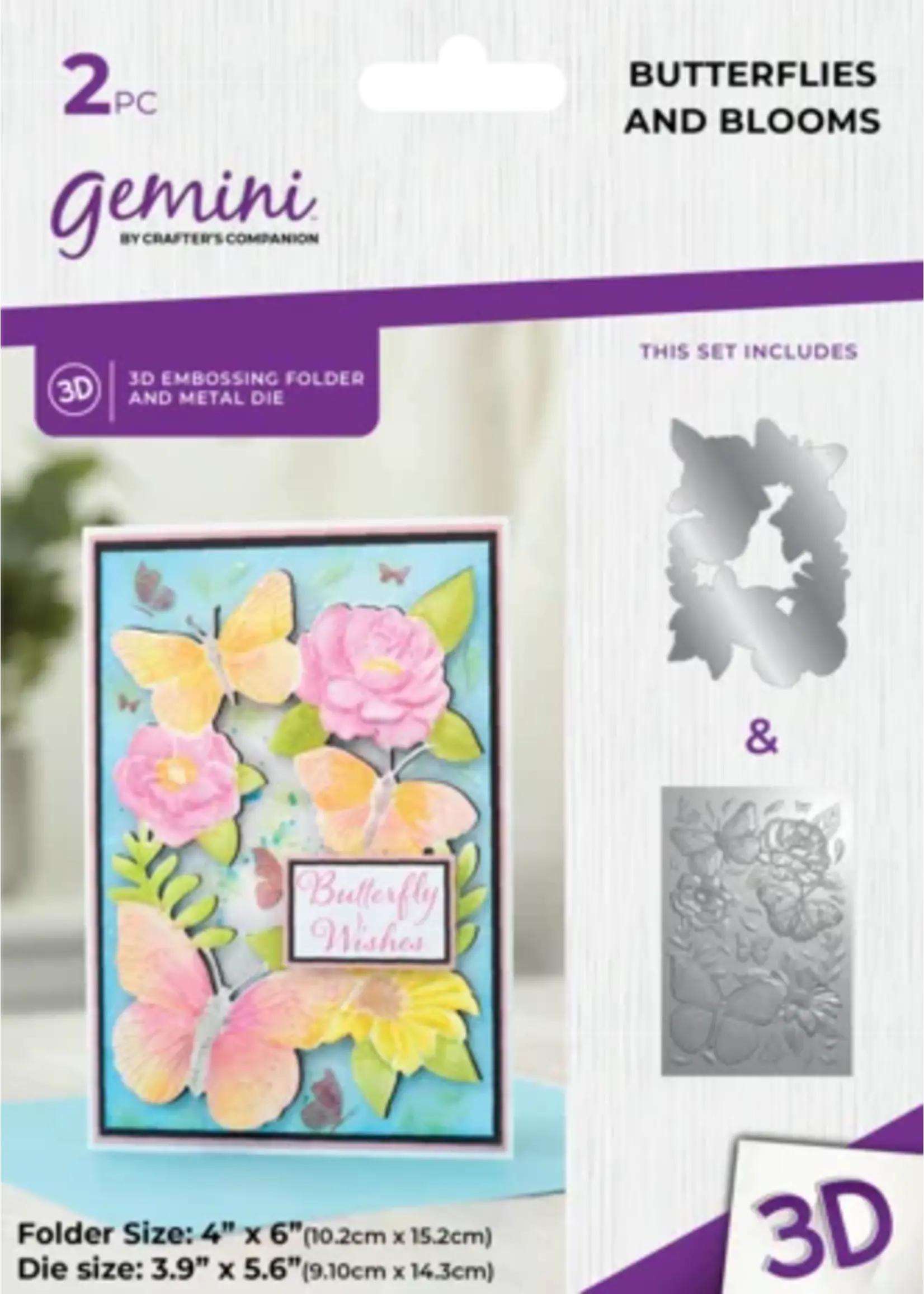 Gemini Butterflies and Blooms 4x6 Inch 3D Embossing Folder & Metal Die (GEM-3DEF4-MD-BUBL)