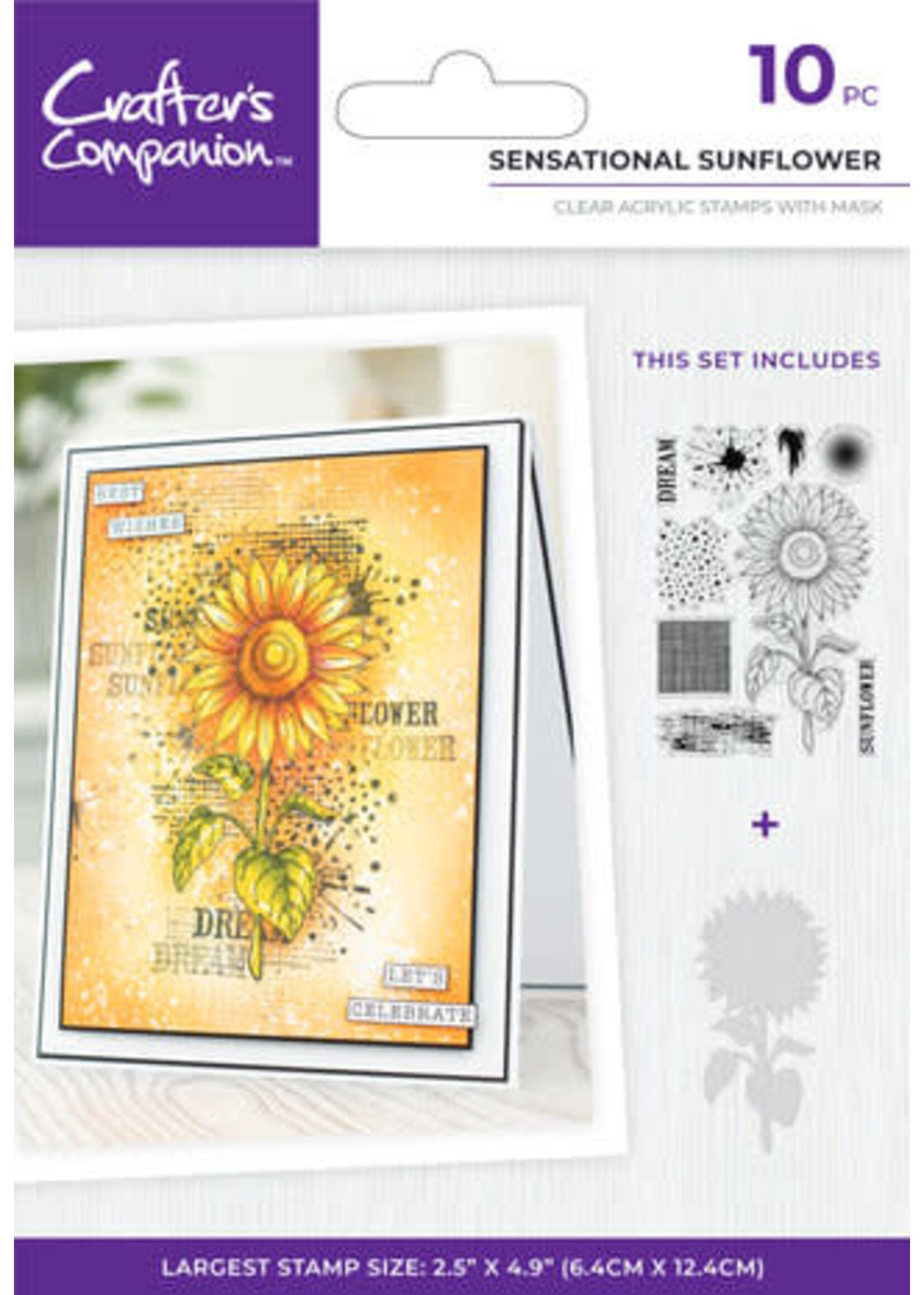 Crafters Companion Floral Collage Clear Stamp w/ Mask 4x6 Inch Sensational Sunflower (CC-CA-ST-SENSUN)