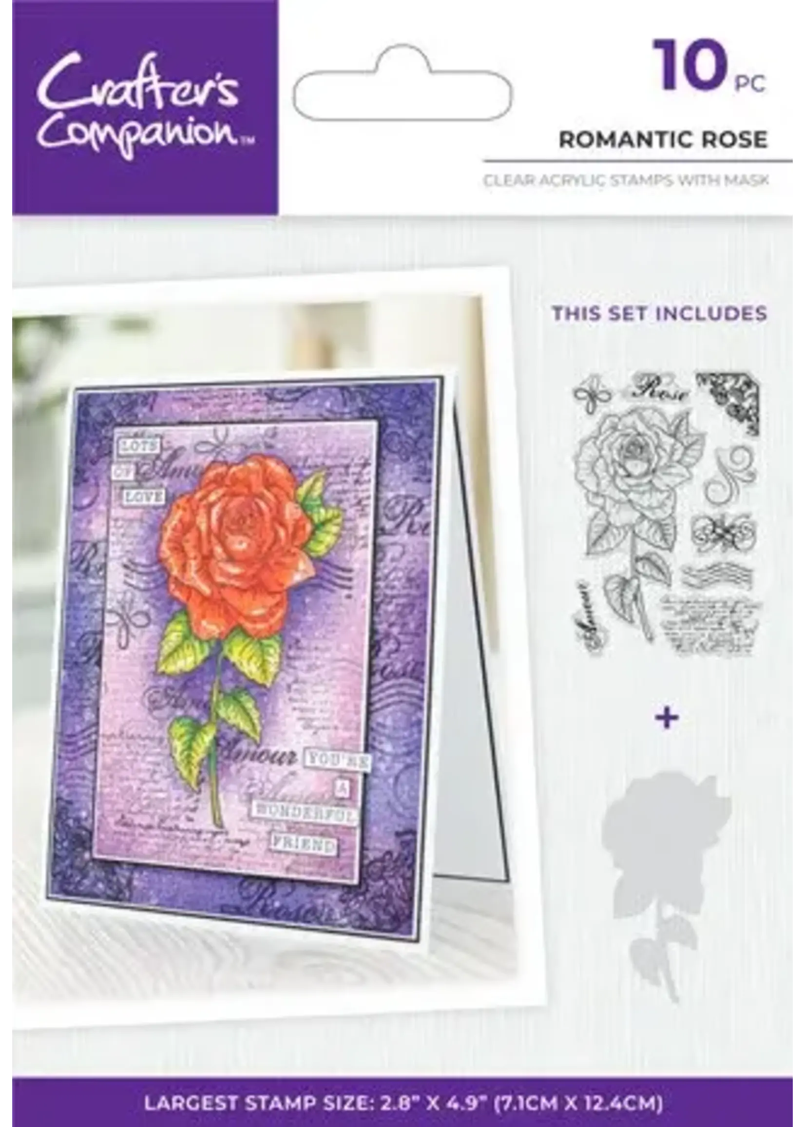 Crafters Companion Floral Collage Clear Stamp w/ Mask 4x6 Inch Romantic Rose (CC-CA-ST-ROMROS)