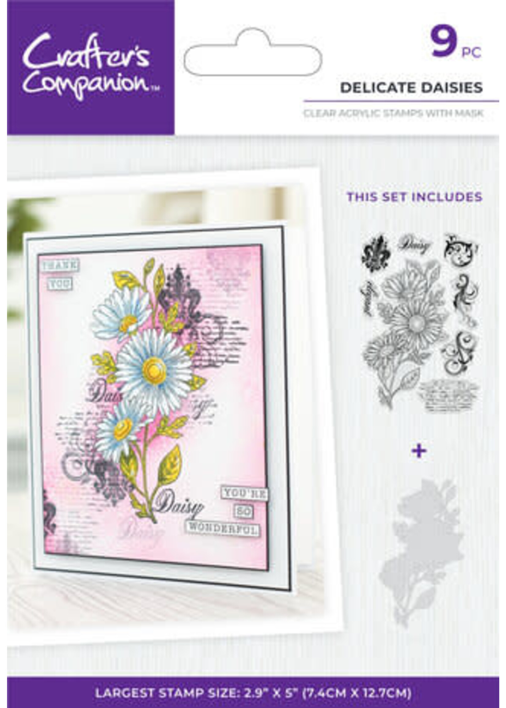 Crafters Companion Floral Collage Clear Stamp w/ Mask 4x6 Inch Delicate Daises (CC-CA-ST-DELDAI)