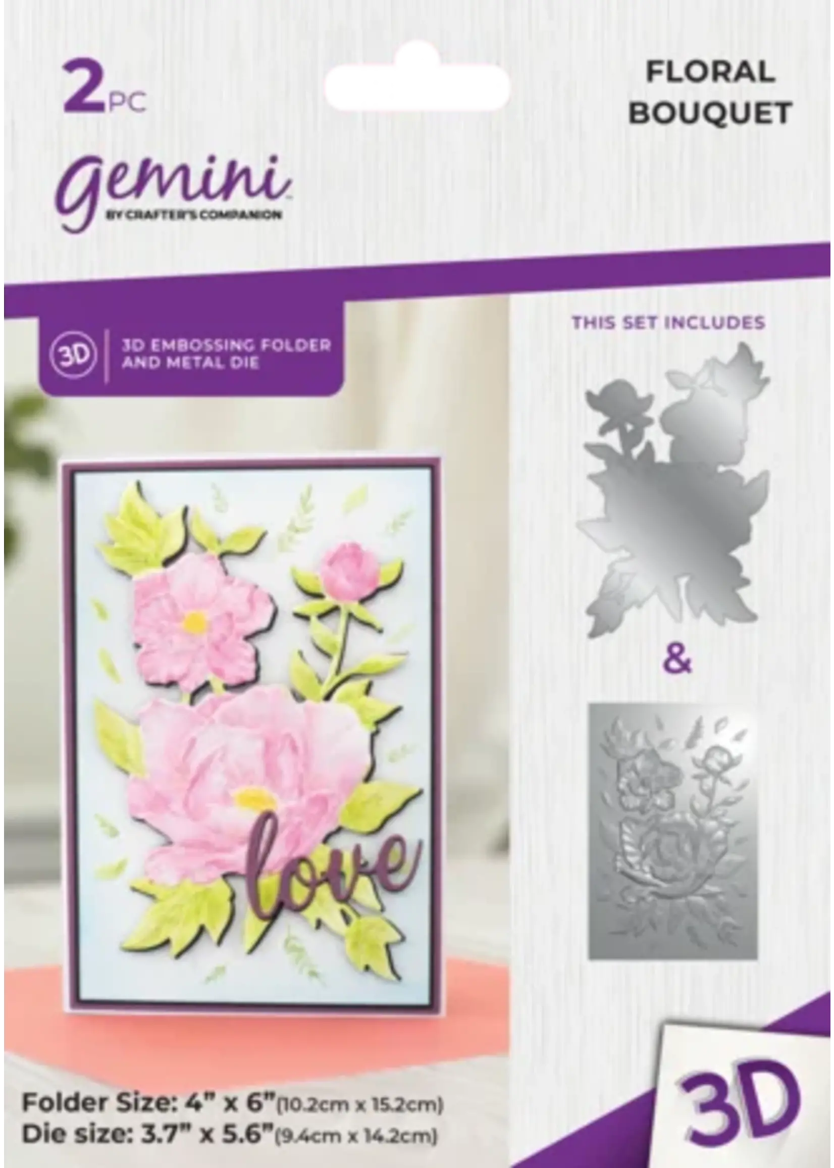 Gemini Floral Bouquet 4x6 Inch 3D Embossing Folder & Metal Die (GEM-3DEF4-MD-FLBO)