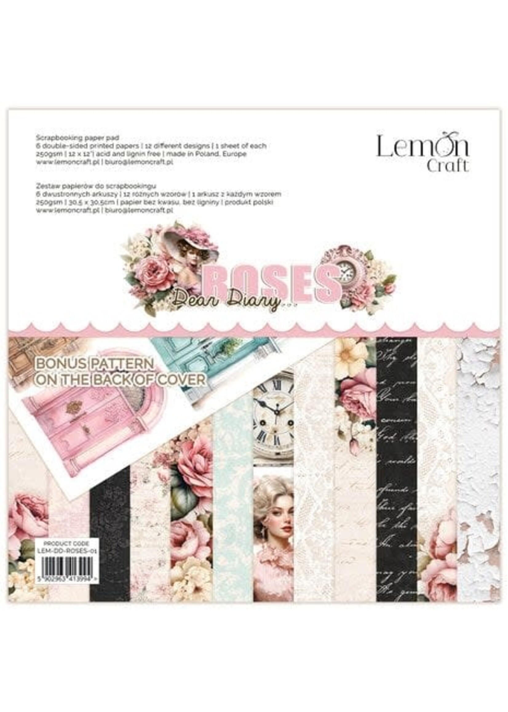 Lemon Craft Dear Diary Roses 12x12 Inch Paper Pad (LEM-DD-ROSES-01)