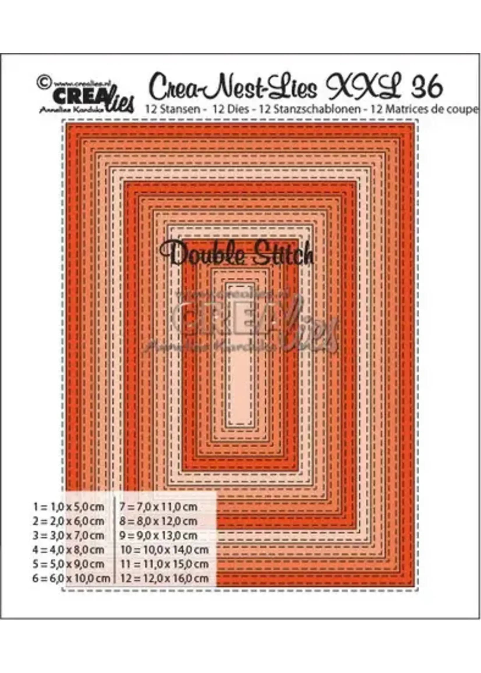 Crealies Crea-Nest-Lies XXL Stansen No. 36 Rechthoek Met Dubbele Stiksteeklijn (CLNestXXL36)