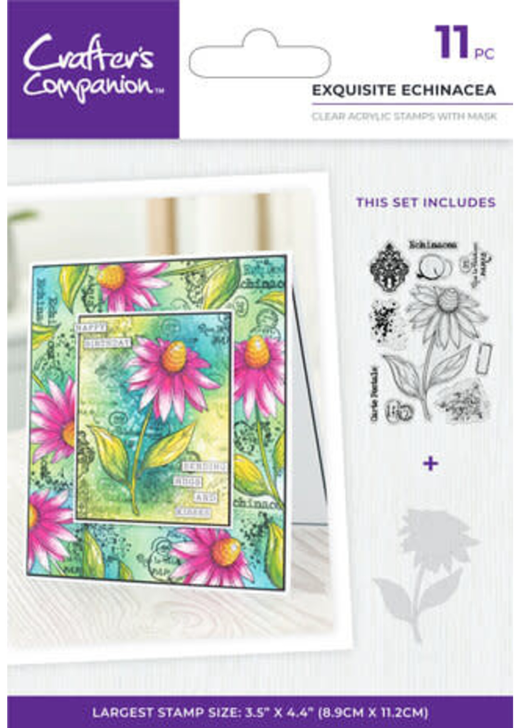 Crafters Companion Floral Collage Clear Stamp w/ Mask 4x6 Inch Exquisite Echinacea (CC-CA-ST-EXECH)