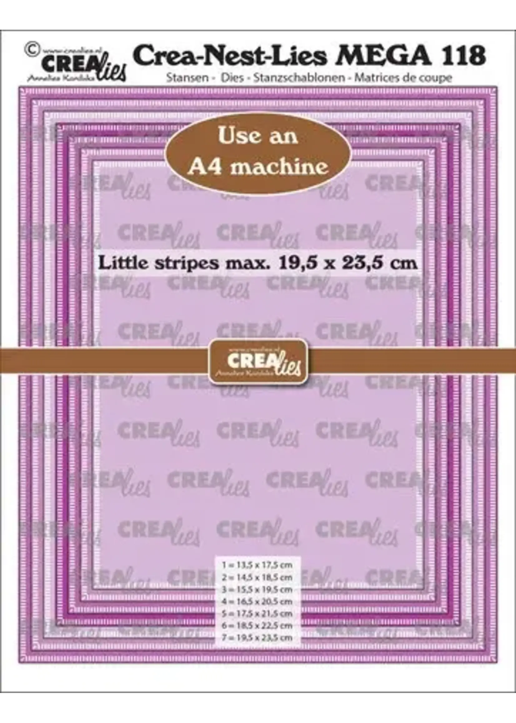 Crealies Crea-Nest-Lies Mega Stansen No.118 Rechthoeken met Kleine Streepjes, halve cm (CLNestMega118)