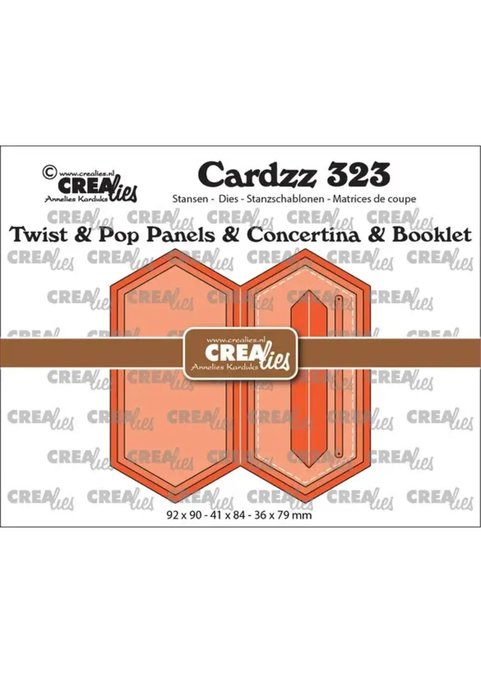Crealies Cardzz Stansen No. 323 Twist & Pop Panelen & Leporello & Miniboekje Verlengde Zeshoek (CLCZ323)