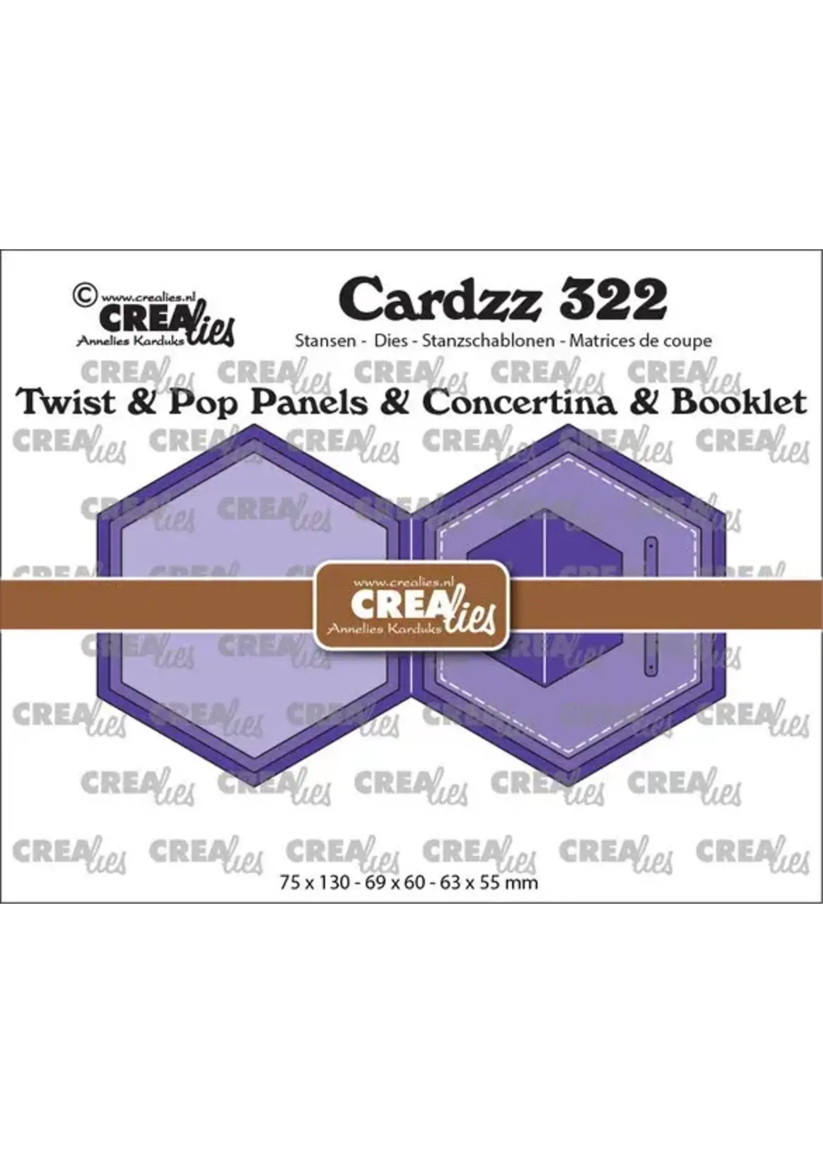 Crealies Cardzz Stansen No. 322 Twist & Pop Panelen & Leporello & Miniboekje Zeshoek (CLCZ322)