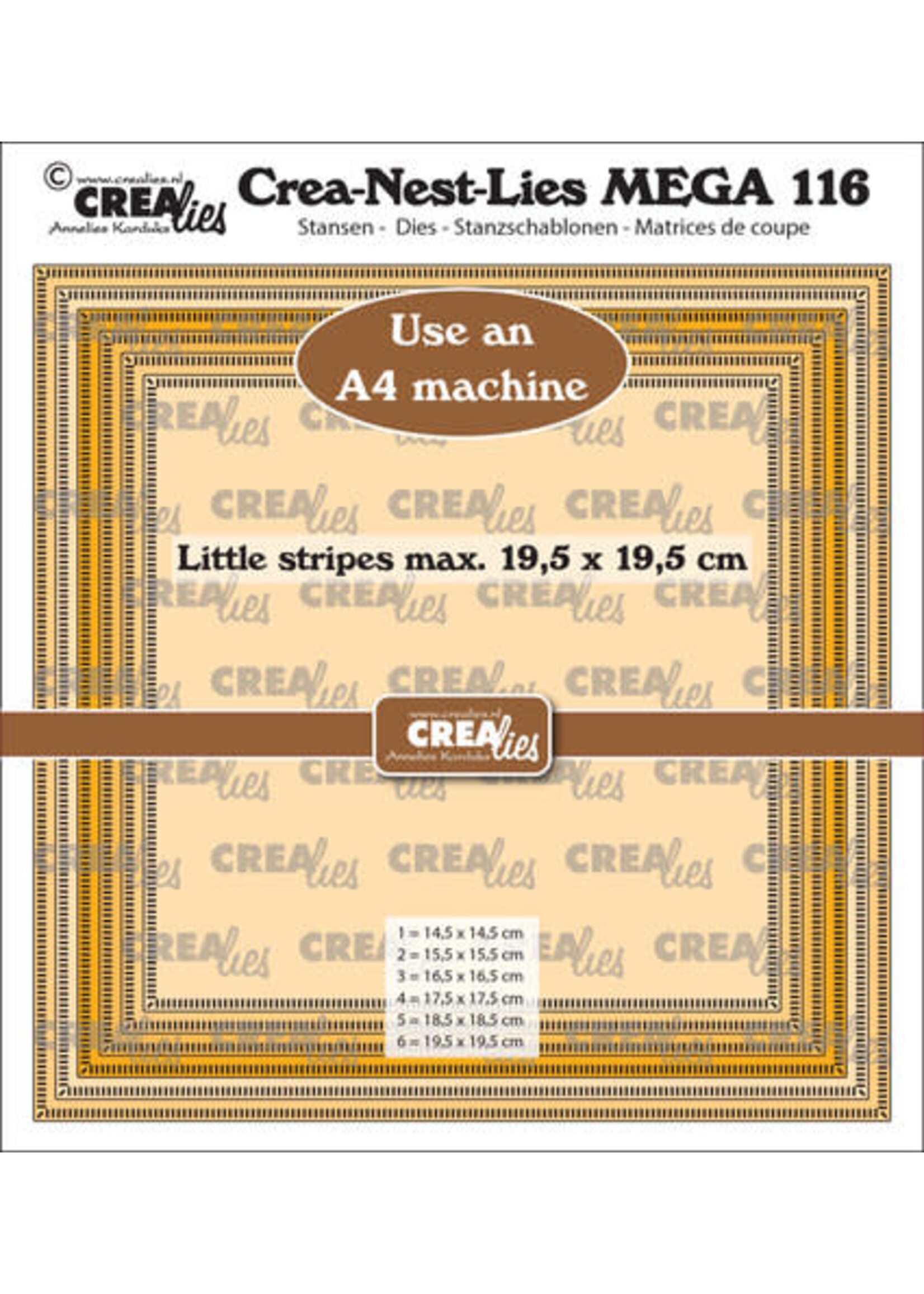 Crealies CreaNest-Lies Mega Stansen No.116 Vierkanten met Kleine Streepjes, halve cm  (CLNestMega116)