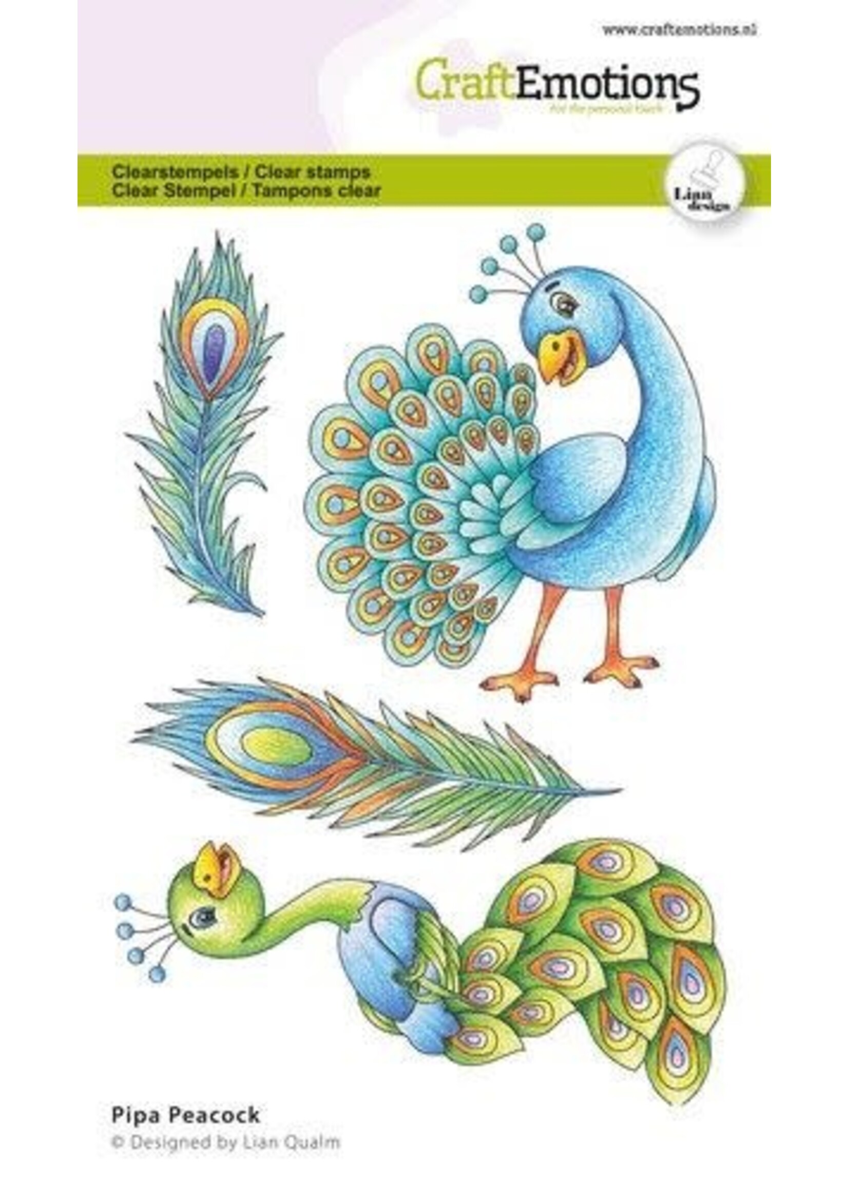CraftEmotions clearstamps A6 Pipa-pauw Lian Qualm (02-24) Artikelnummer 130501/2723