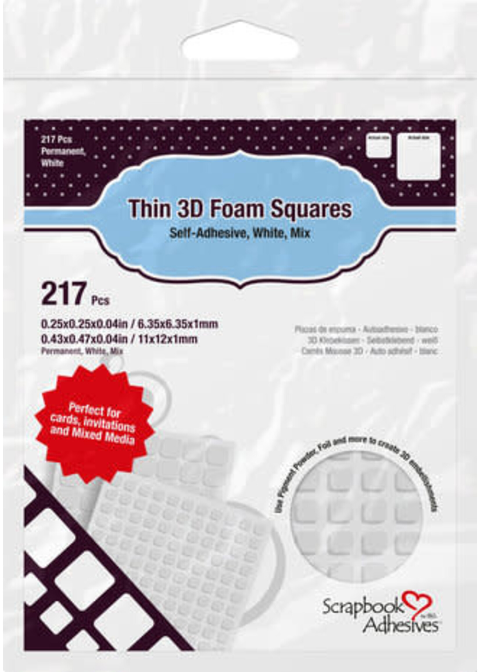 Thin 3D Foam Squares White Mix 217pcs) (01616)