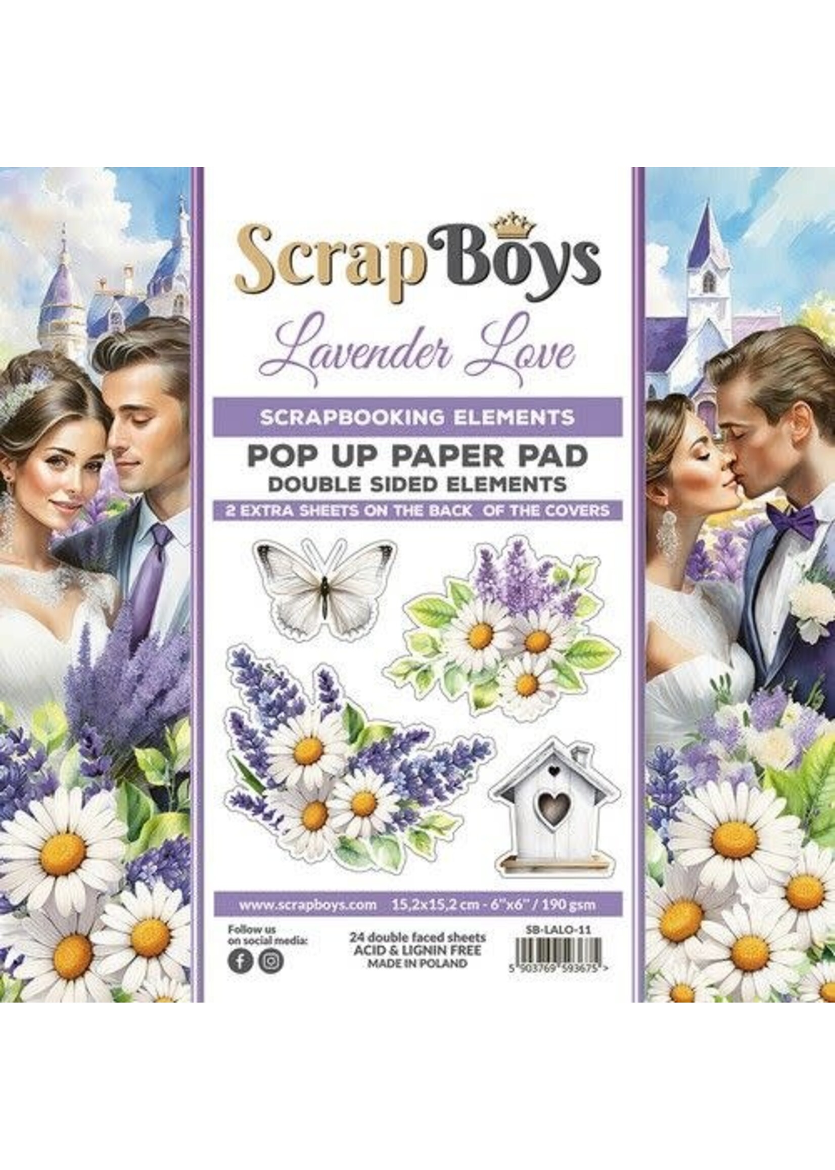 Scrapboys POP UP Paperpad double sided elements - Lavender Love SB-LALO-11