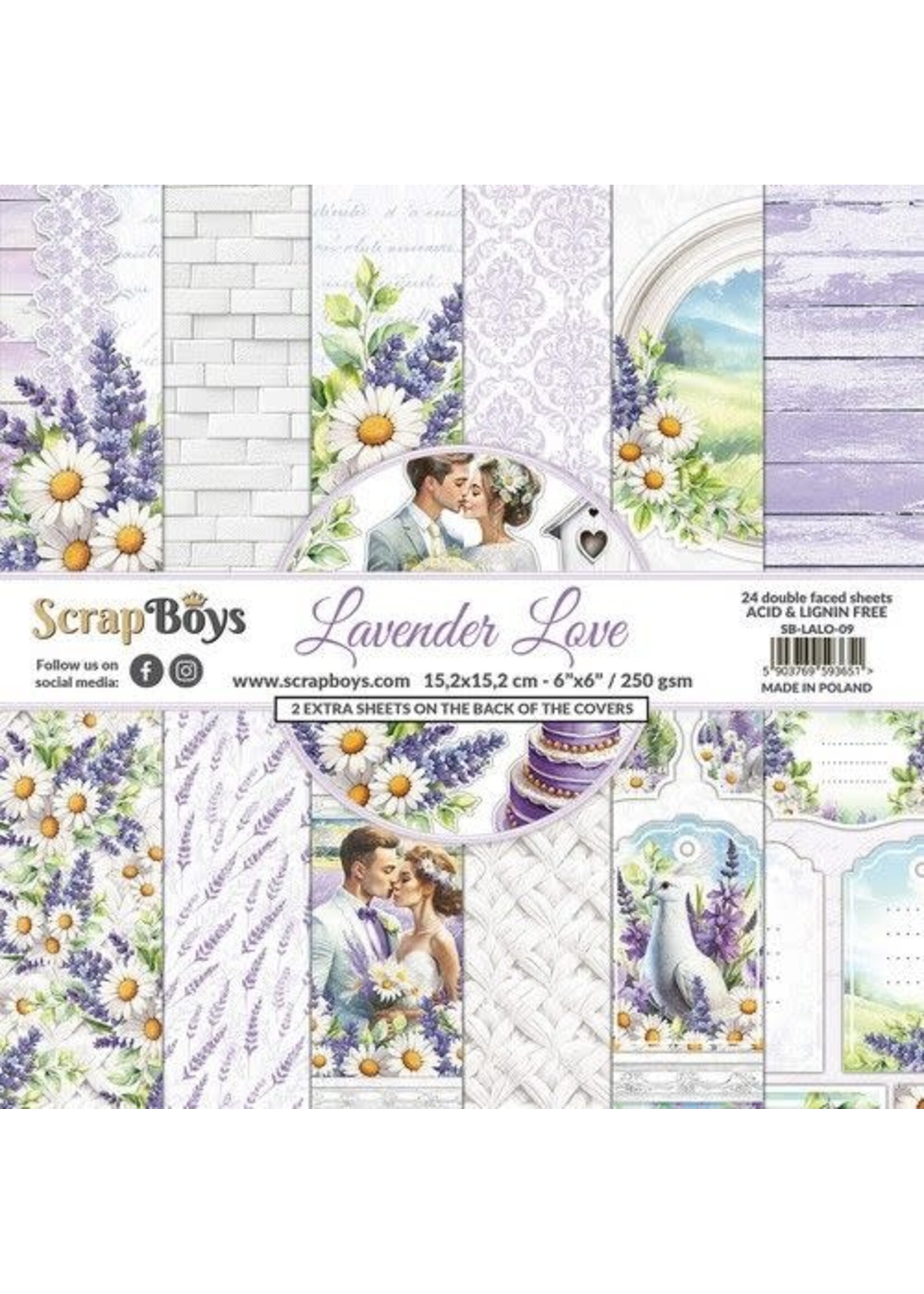 ScrapBoys Lavender Love paperpad 24 vl+cut out elements-DZ SB-LALO-09 250gr 15,2cmx15,2cm