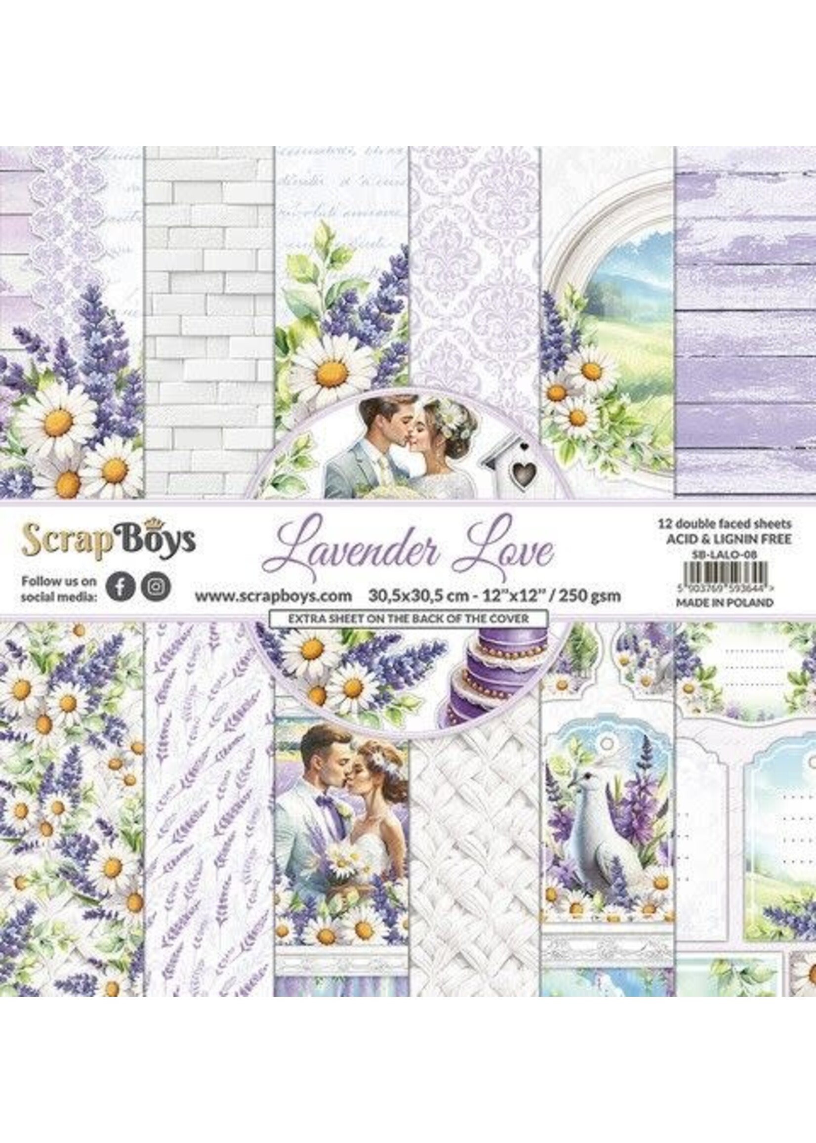 ScrapBoys Lavender Love paperset 12 vl+cut out elements-DZ SB-LALO-08 250gr 30,5cmx30,5cm