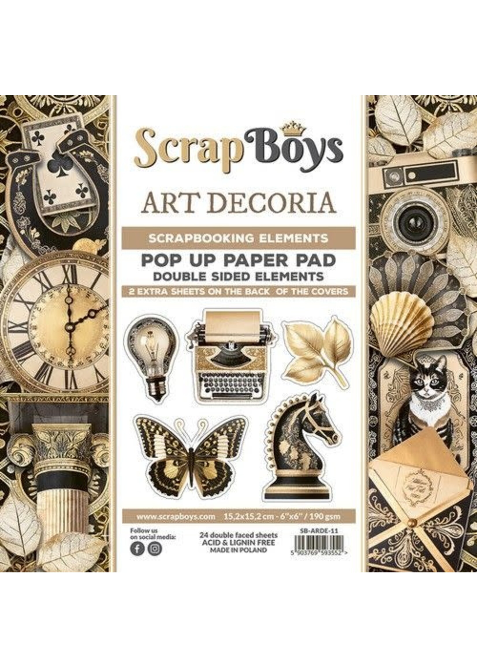 Scrapboys POP UP Paperpad double sided elements - Art Decoria SB-ARDE-11 190gr 15,2x15,2cm