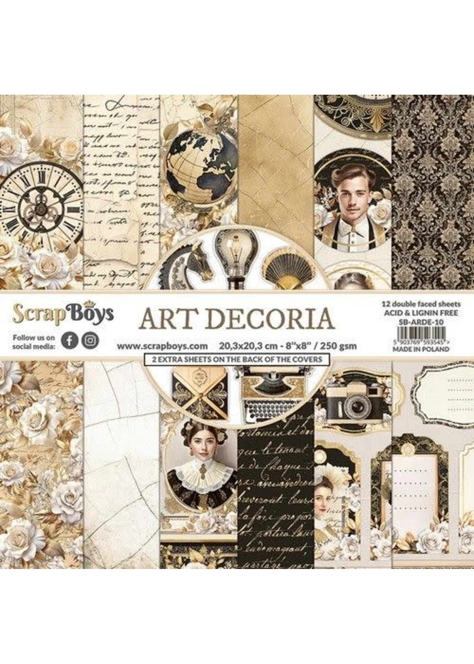ScrapBoys Art Decoria paperpad 12 vl+cut out elements-DZ SB-ARDE-10 250gr 20,3x20,3cm