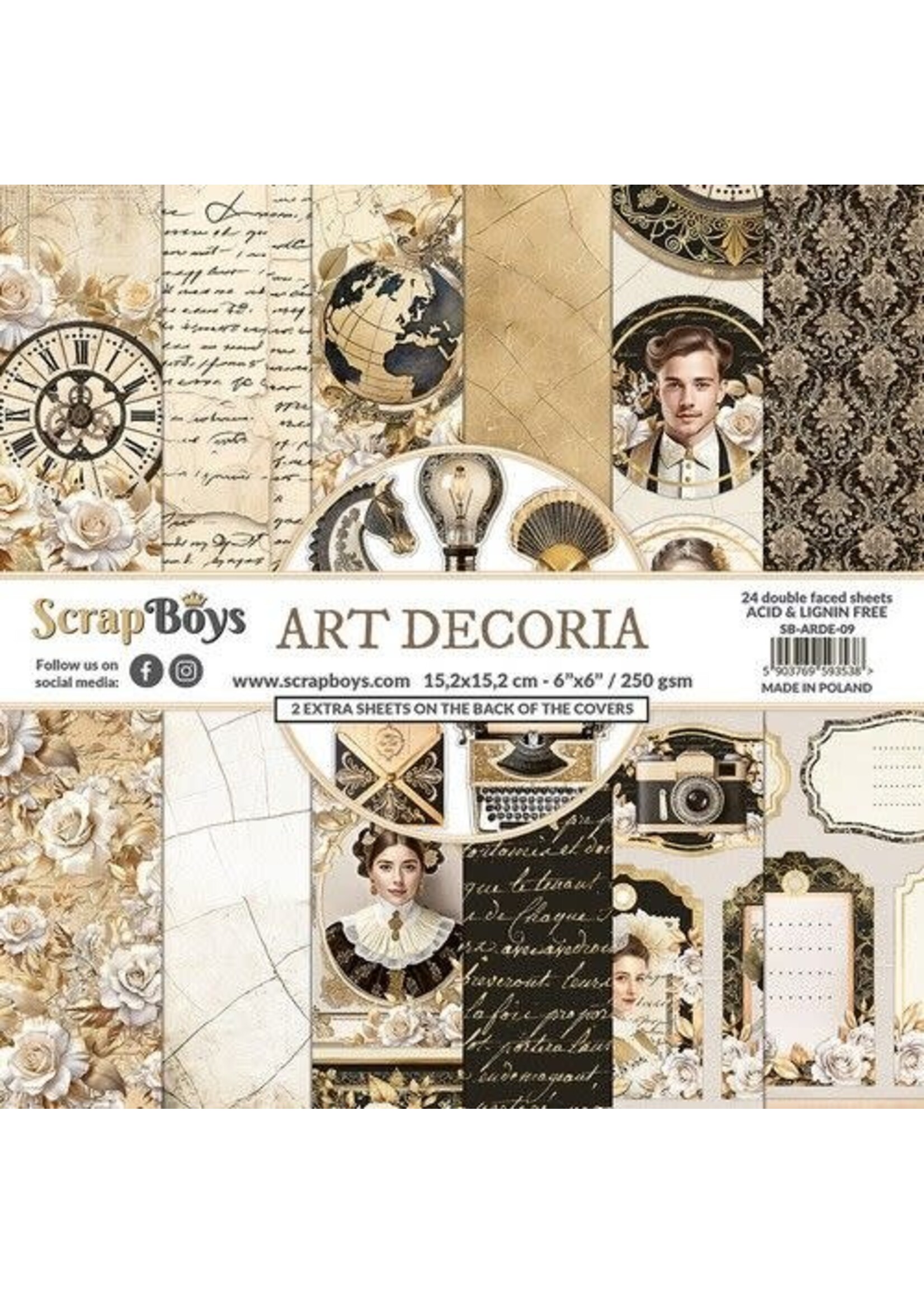 ScrapBoys Art Decoria paperpad 24 vl+cut out elements-DZ SB-ARDE-09 250gr 15,2cmx15,2cm