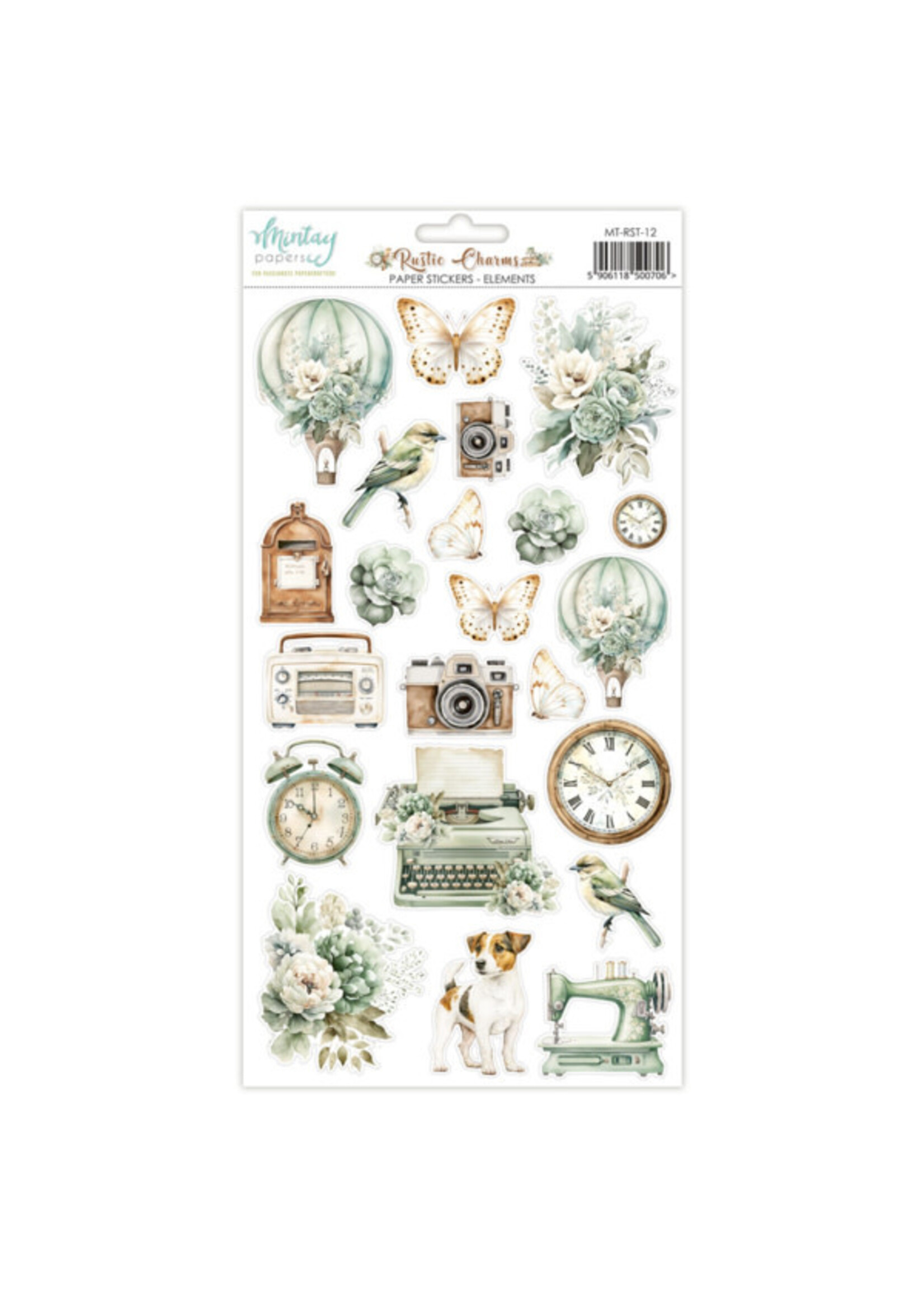 6 X 12 PAPIER STICKERS - RUSTIEKE CHARMS - ELEMENTEN