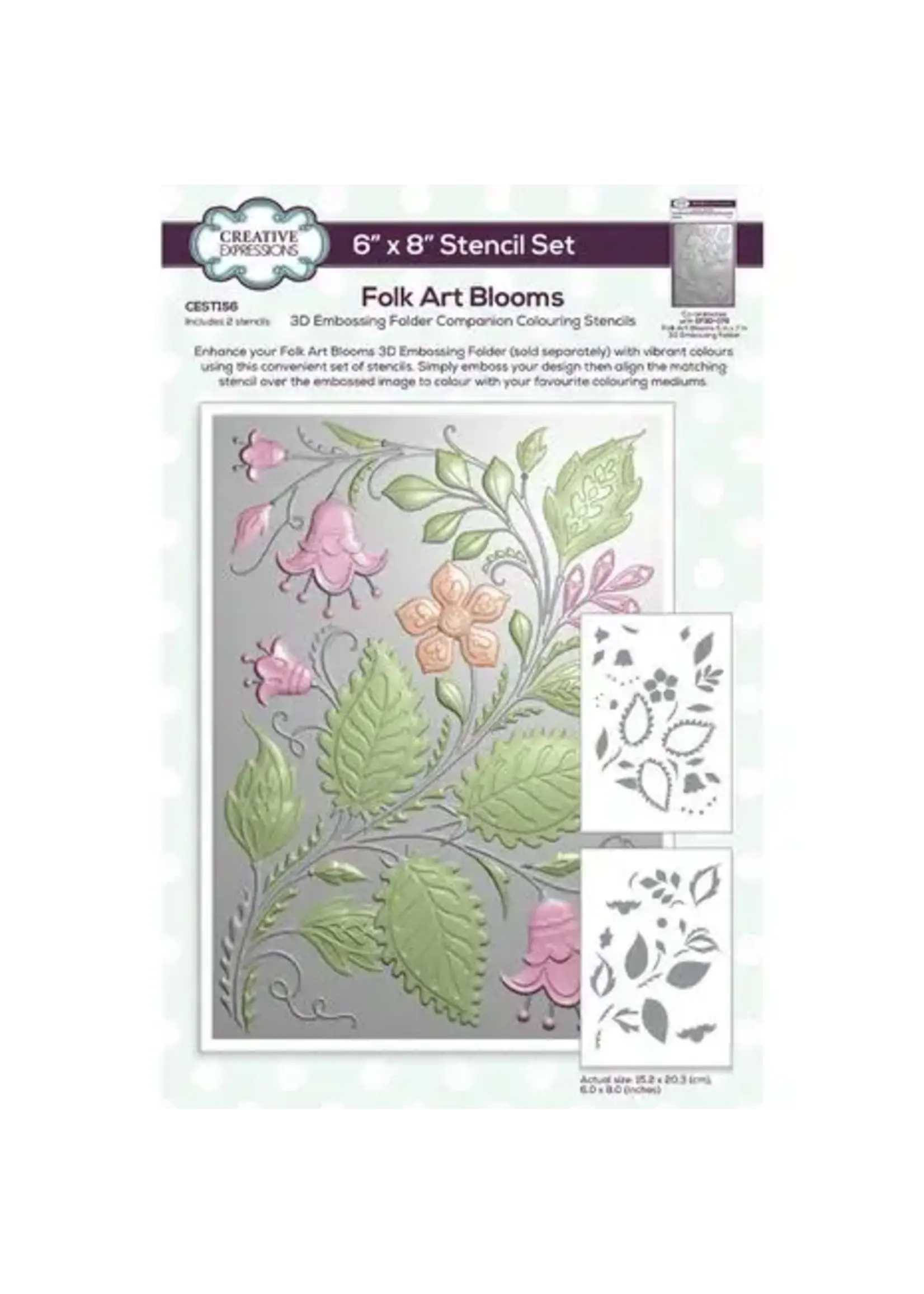Companion Colouring Stencil Folk Art Blooms (2pcs) (CEST156)