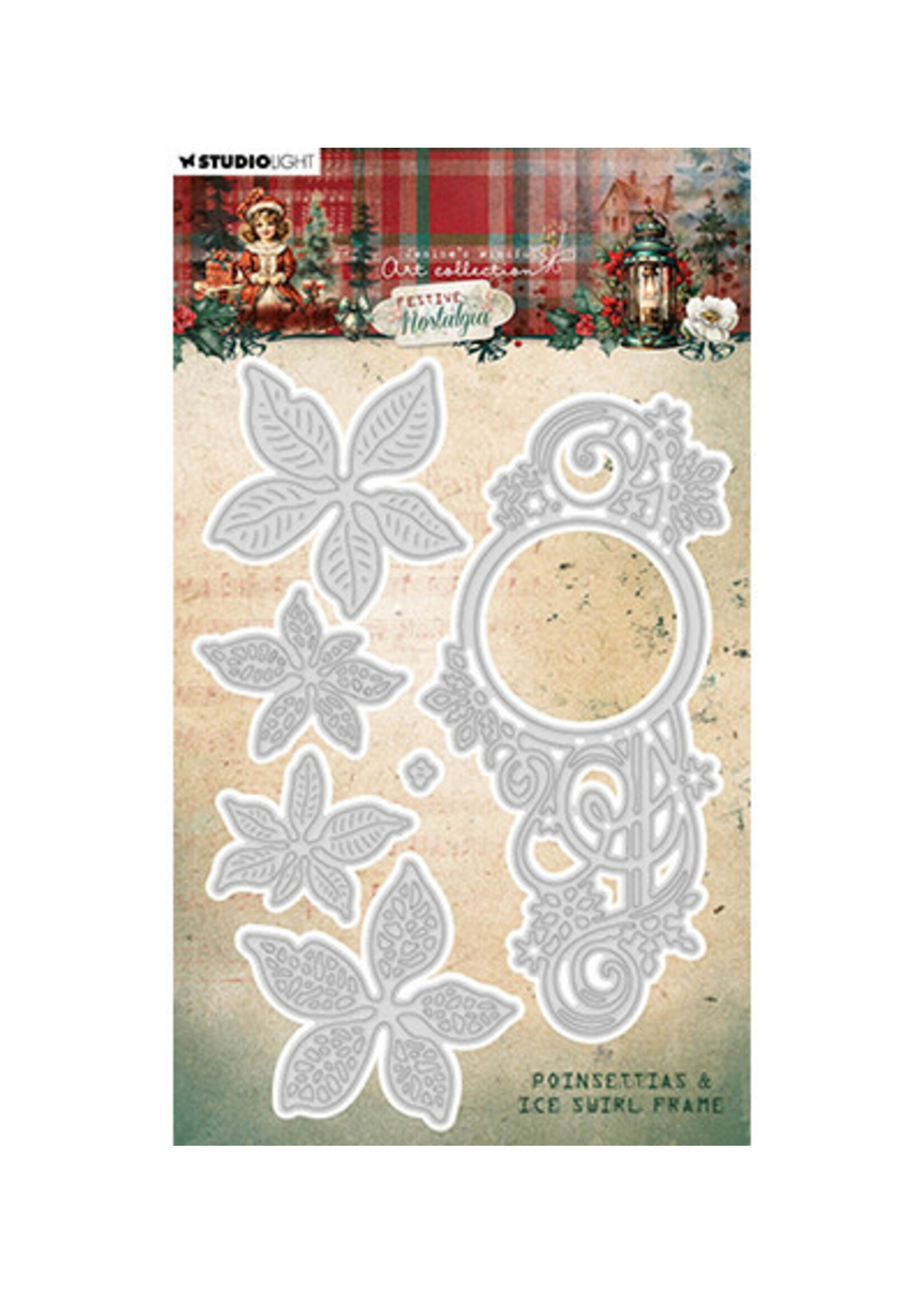 JMA-FN-CD904 - Poinsettias & ice swirl frame Festive Nostalgia nr.904