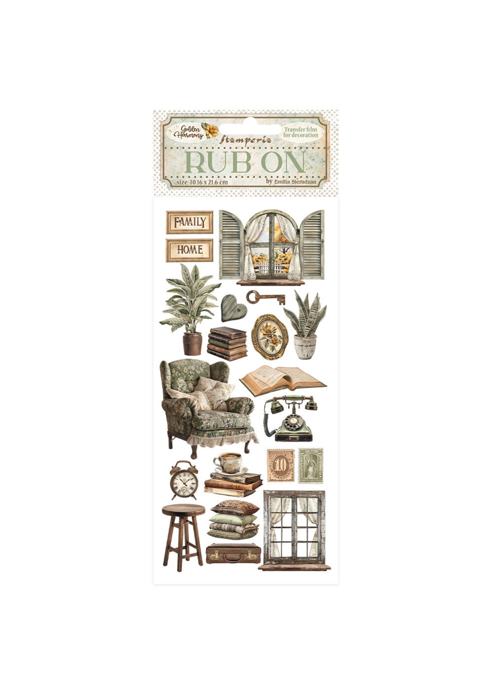 Rub-on cm 10,16x21,6 - Golden Harmony raam en boeken CME-code: DFLRB114