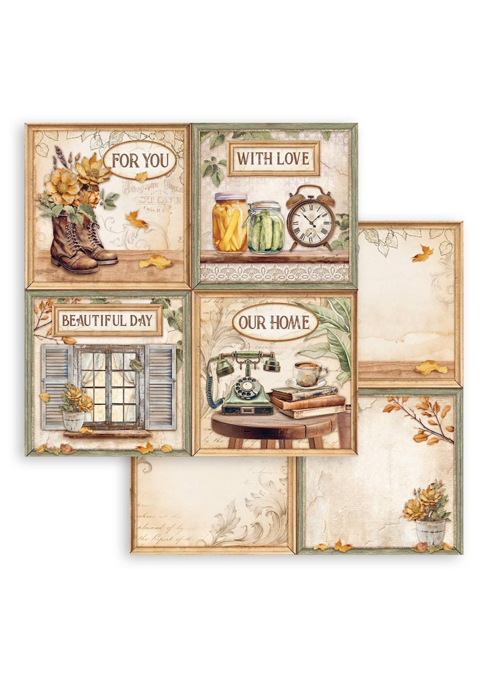Scrapbooking dubbelzijdig blad - Golden Harmony 4 kaarten CME-code: SBB1025
