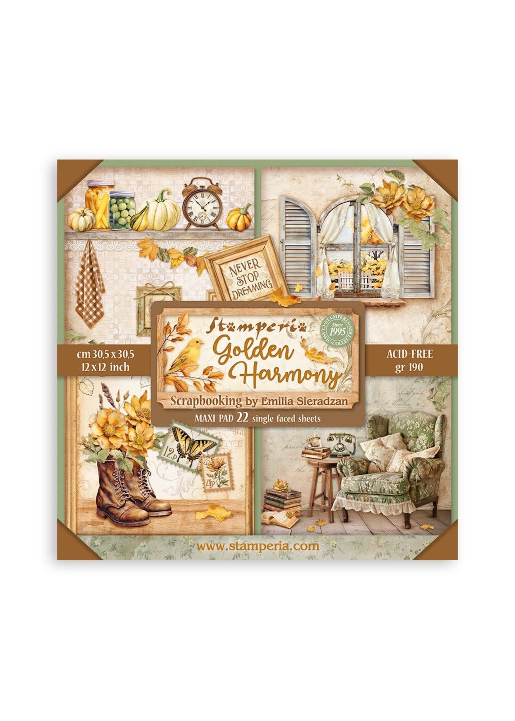 Scrapbooking Pad 22 vellen cm 30,5x30,5 (12"x12") Enkel gezicht - Golden Harmony CME-code: SBBXLB17