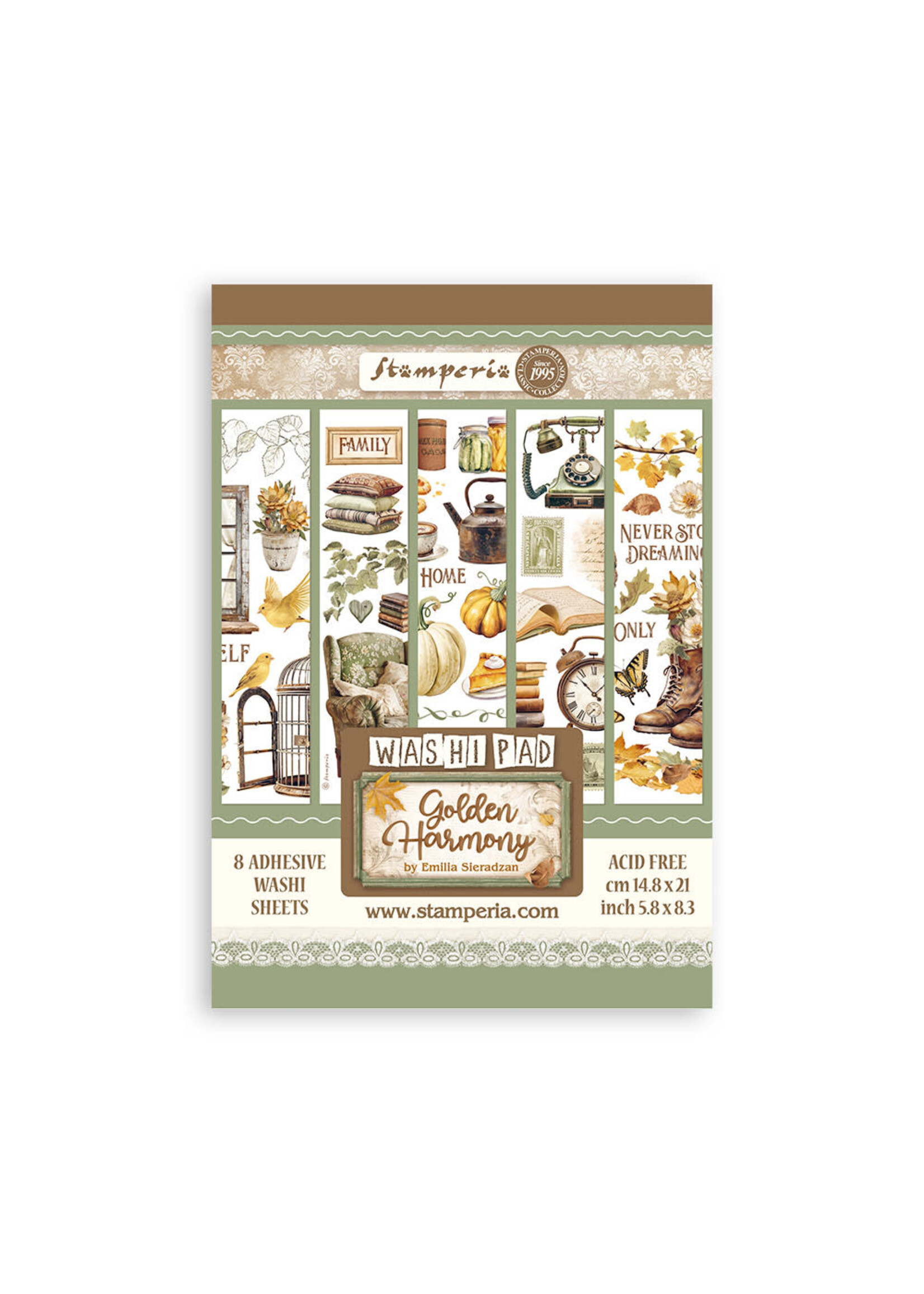 Washi blok 8 vellen A5 - Golden Harmony CME-code: SBW11 Blok van 8 zelfklevende Washi vellen cm 14.8 x 21 - 5.8" x 8.3"
