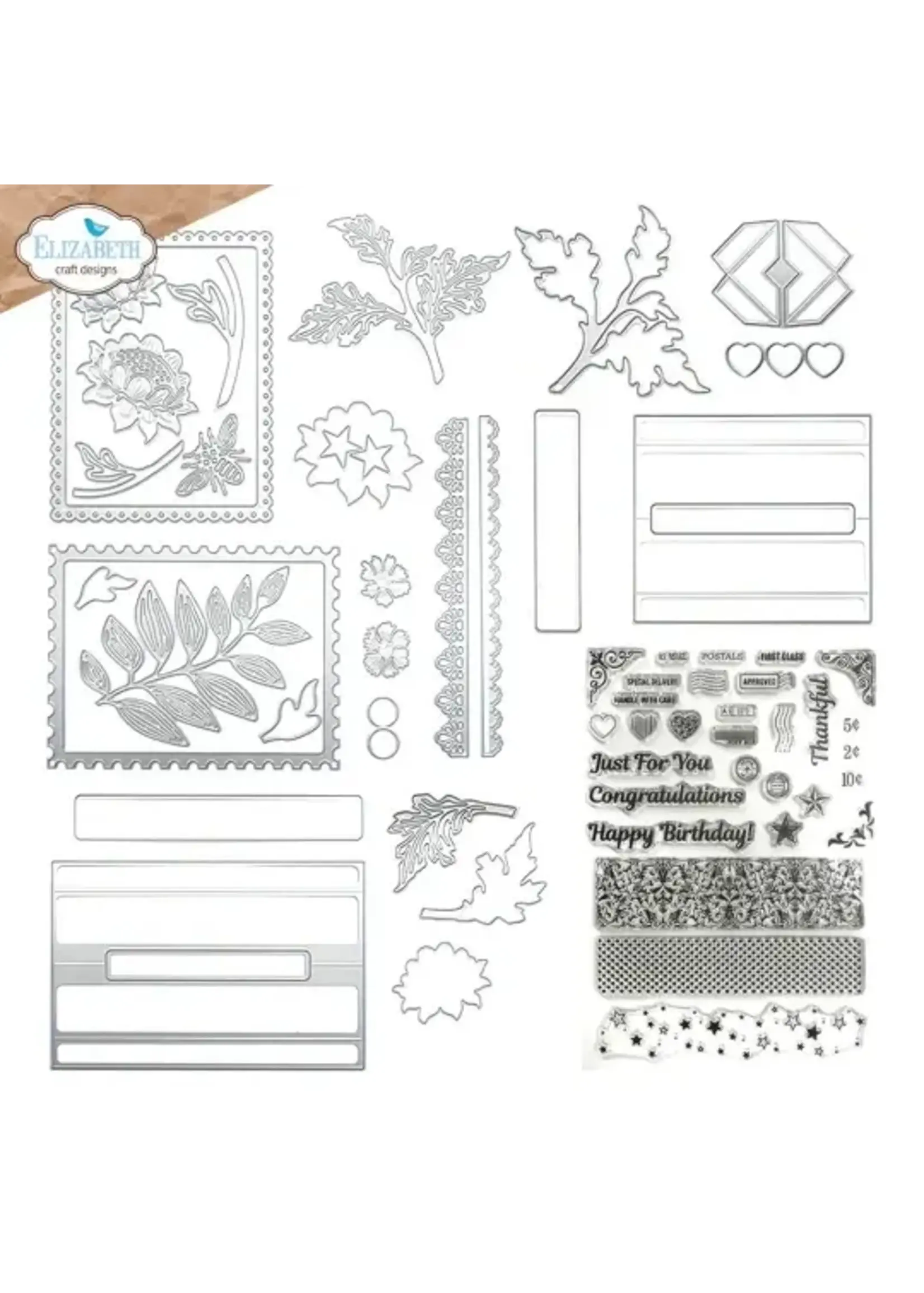 Card Maker Special Kit - Elizabeth Craft Designs      2180 - Largest Die Size: 5.3" x 4.1" (13.5 x 10.4 cm) - 28 Dies CS377 Stamp Set Size: A5 - 6” x 8” or 15.24 cm x 20.32 cm
