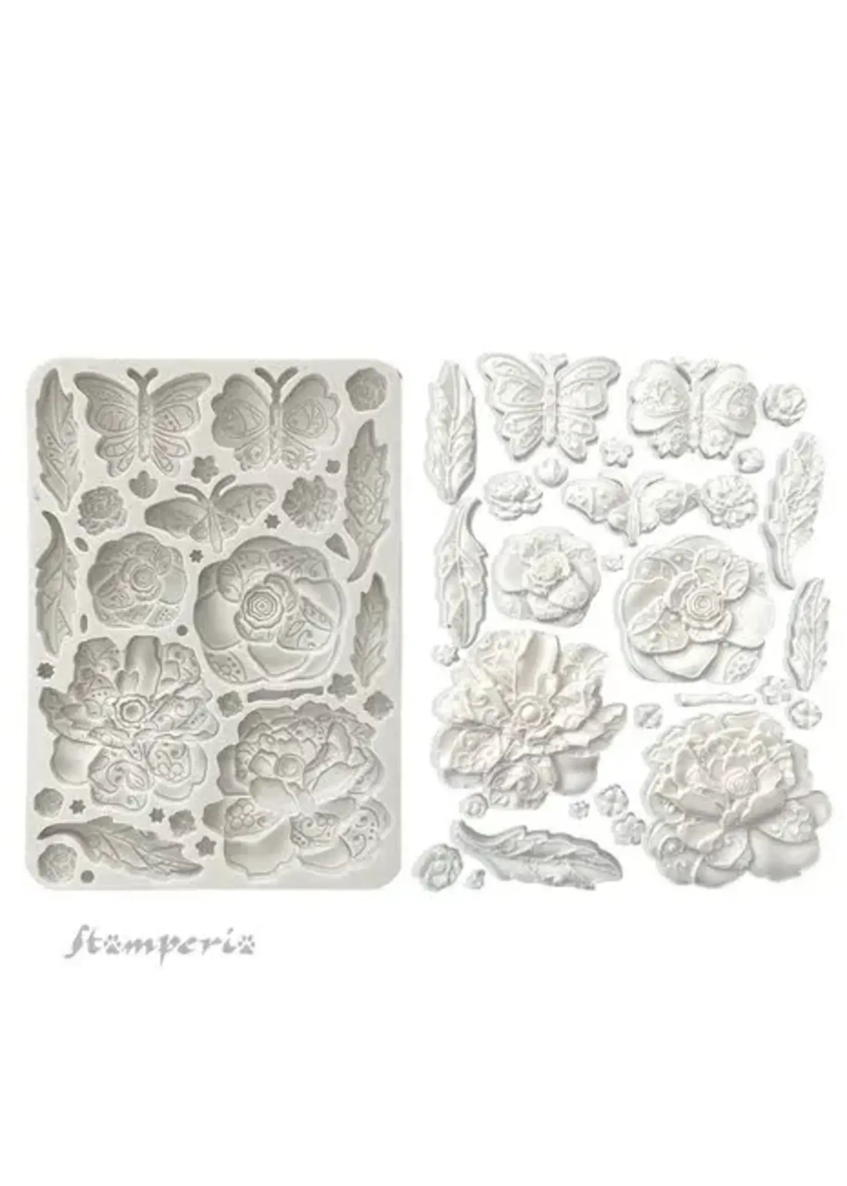 Oude Kant Siliconen Mal A5 Vlinder en Bloemen (KACMA544)