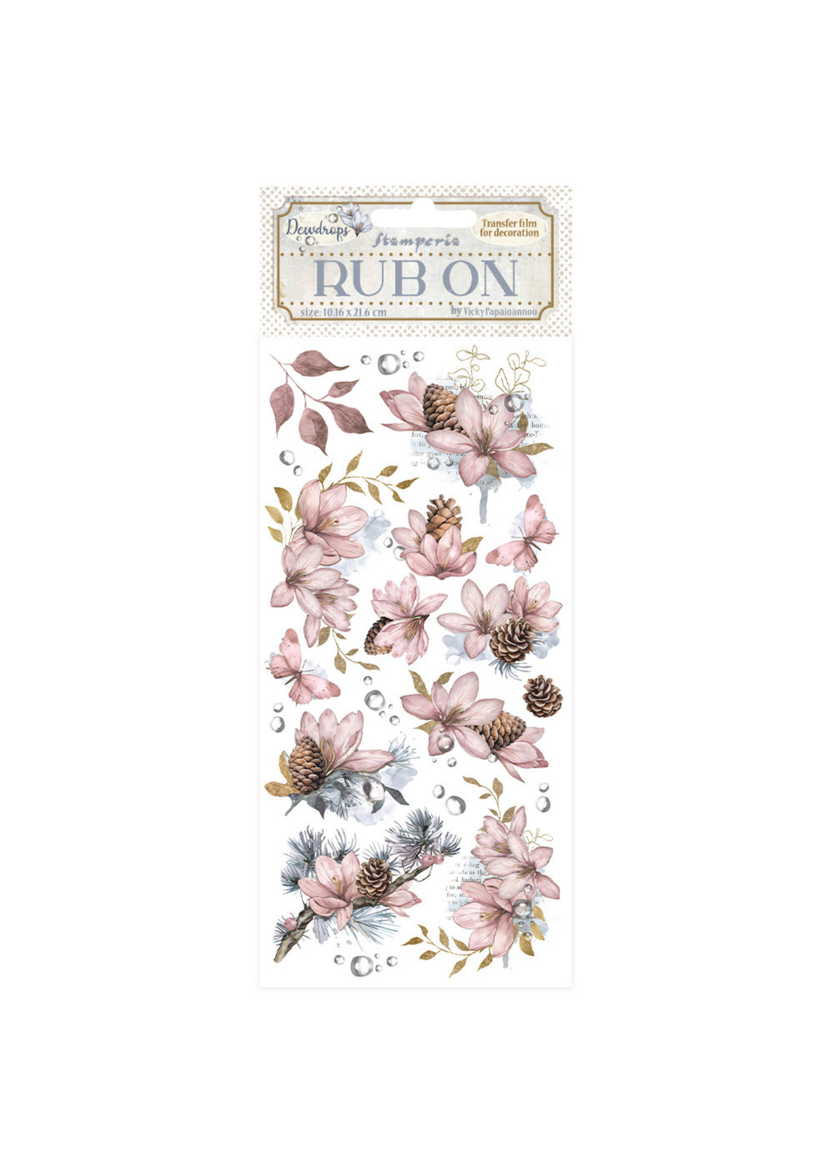 Rub-on cm 10,16x21,6 - Create Happiness Dewdrops pinecones and flowers CME Code: DFLRB126