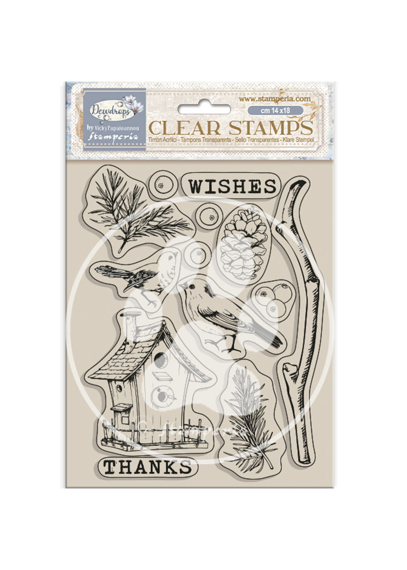 Acrylic stamp cm 14x18 - Create Happiness Dewdrops nest bird CME Code: WTK206